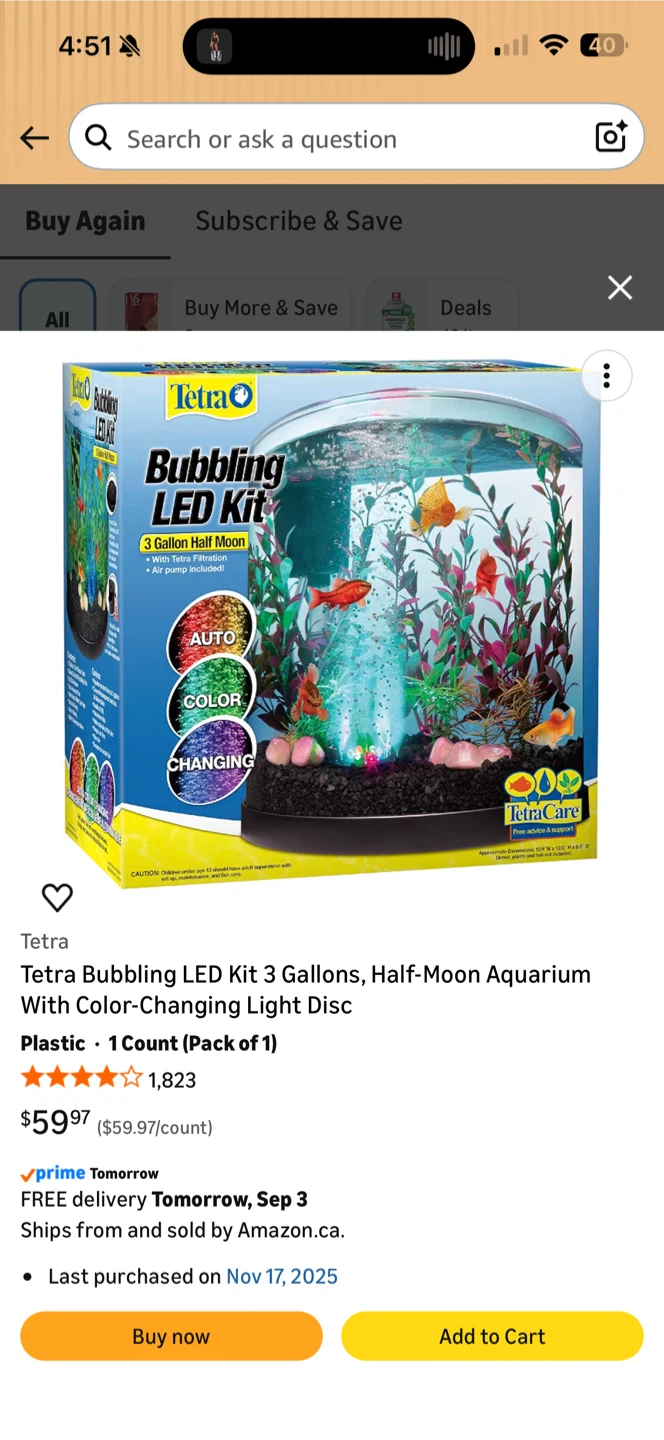 Tetra 3 Gallon Half Moon Bubbling LED Aquarium Kit - photo 2