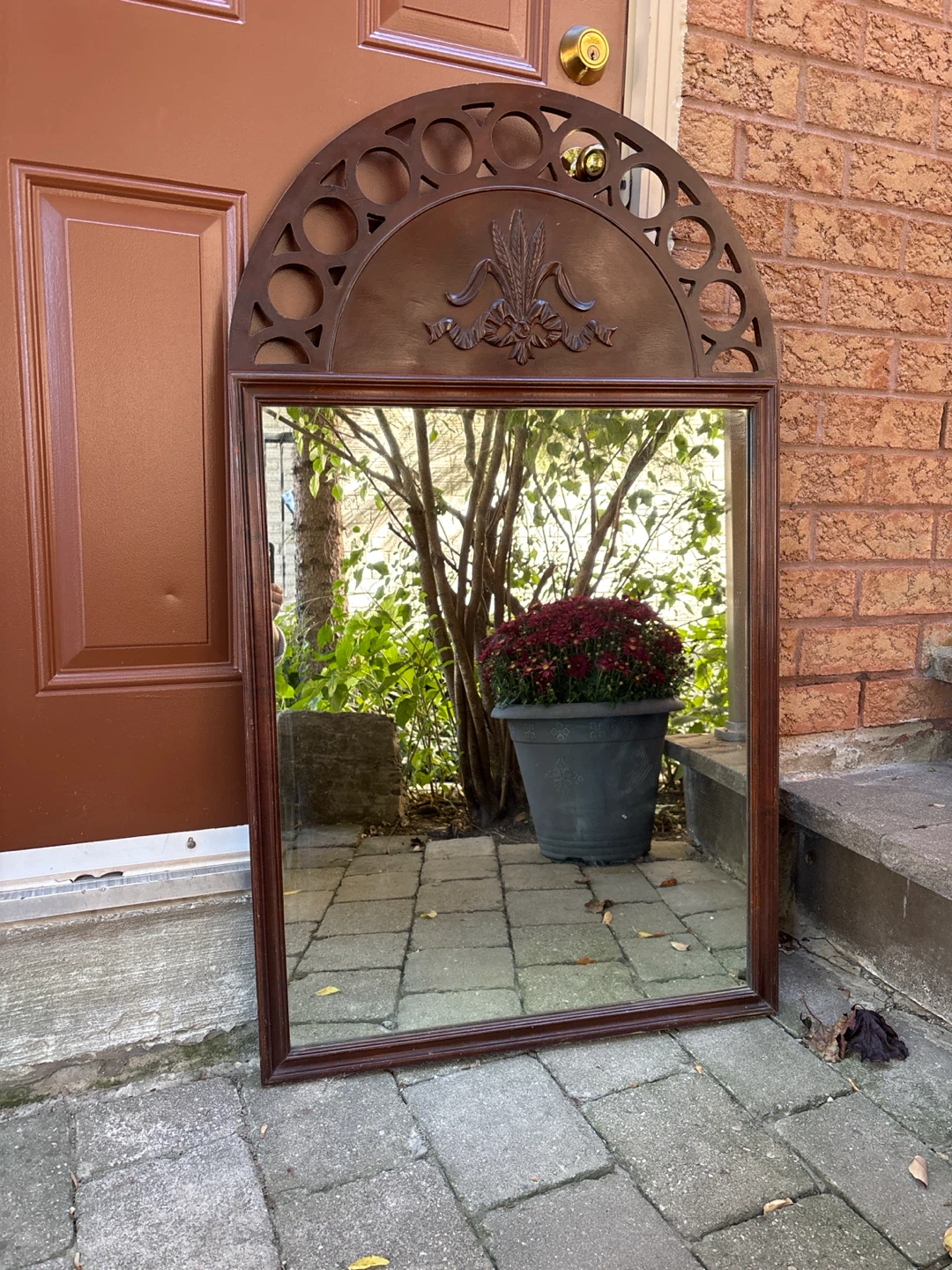 Antique Arched Wooden Wall Mirror
