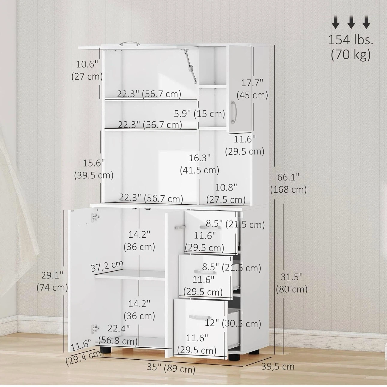 White Kitchen Microwave Pantry Cabinet
