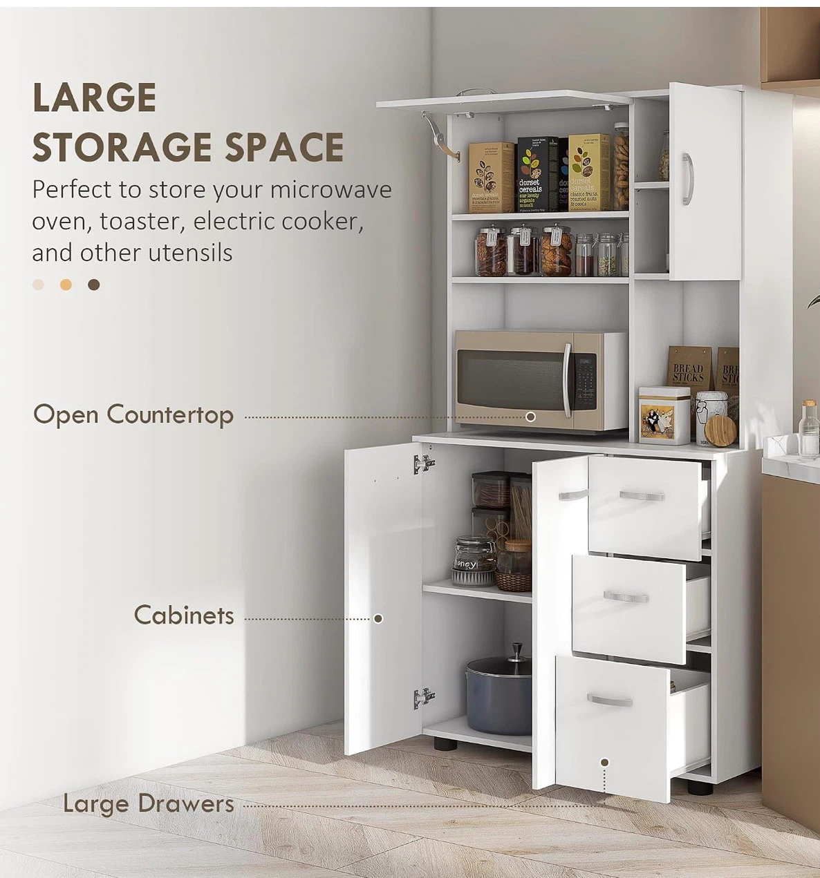 White Kitchen Microwave Pantry Cabinet - photo 3