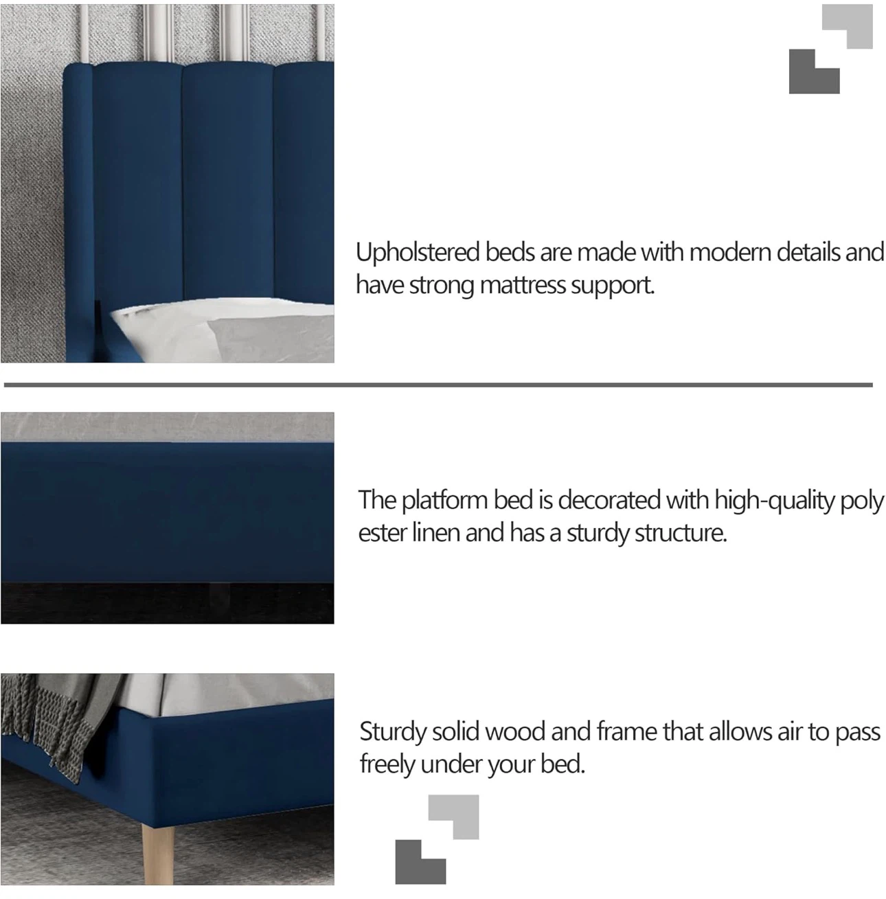 Blue Upholstered Platform Bed - photo 2