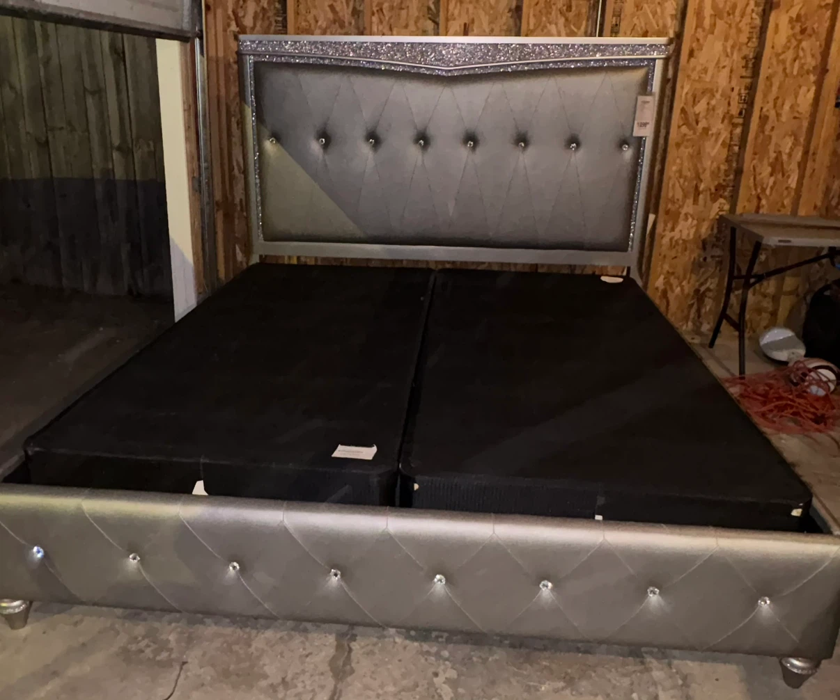 Silver Upholstered Bed Frame with LED Lighting - photo 3