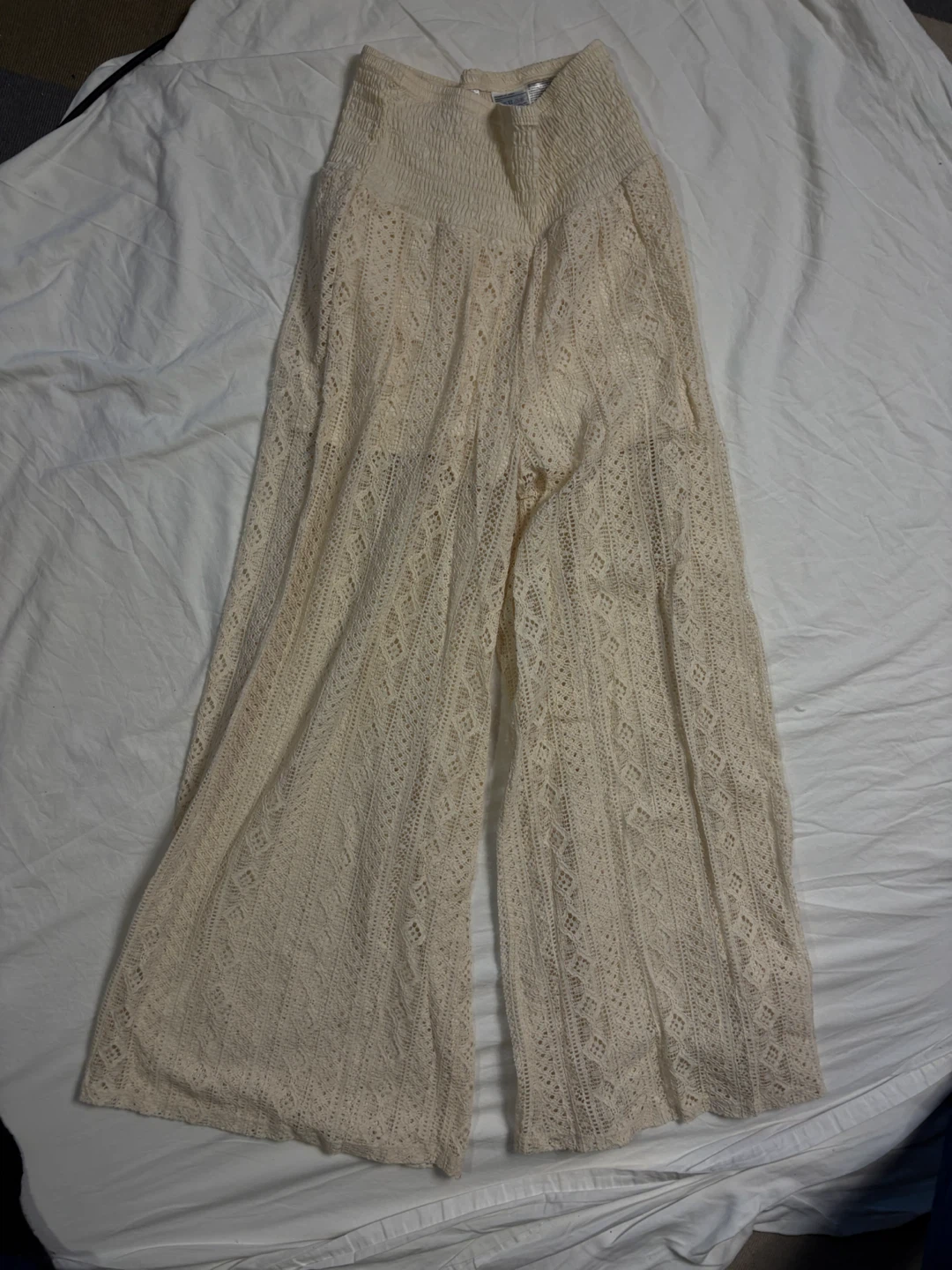 H&M Cream Lace Wide-Leg Trousers Size Medium - photo 3