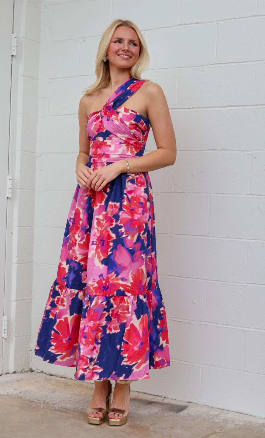 Lucy Paris Vibrant Floral One Shoulder Cotton Dress Brand New - photo 4