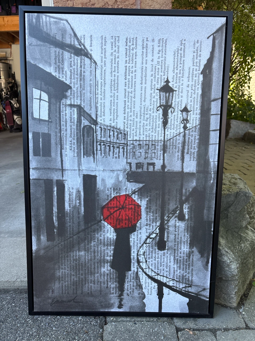 Framed Print with Red Umbrella