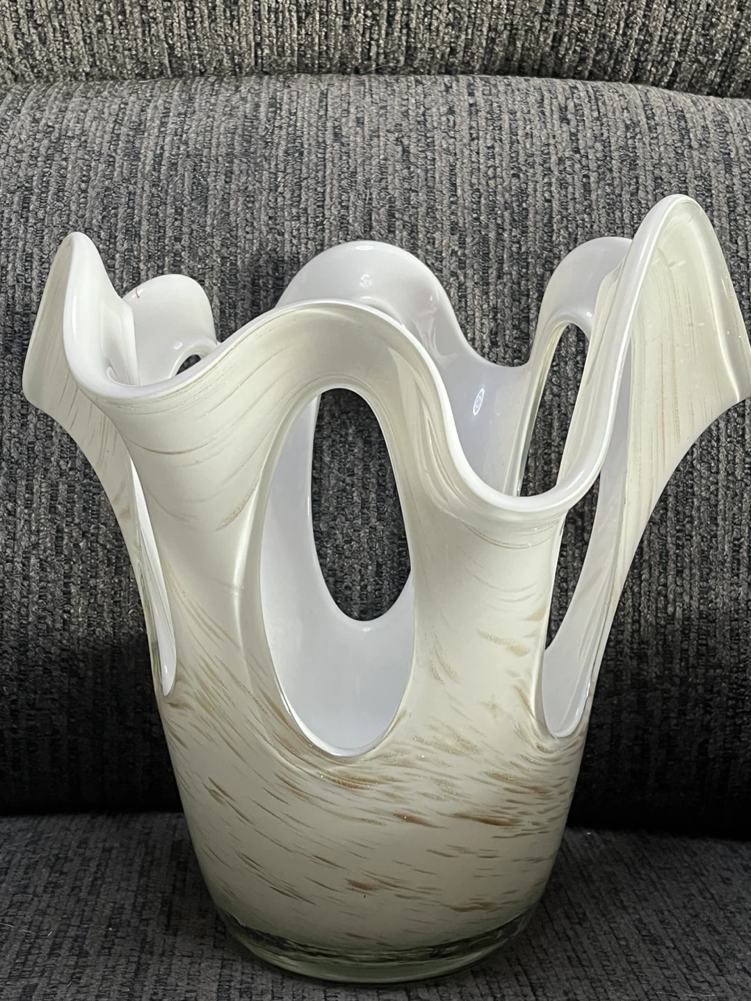 White Art Glass Vase with Gold Accents