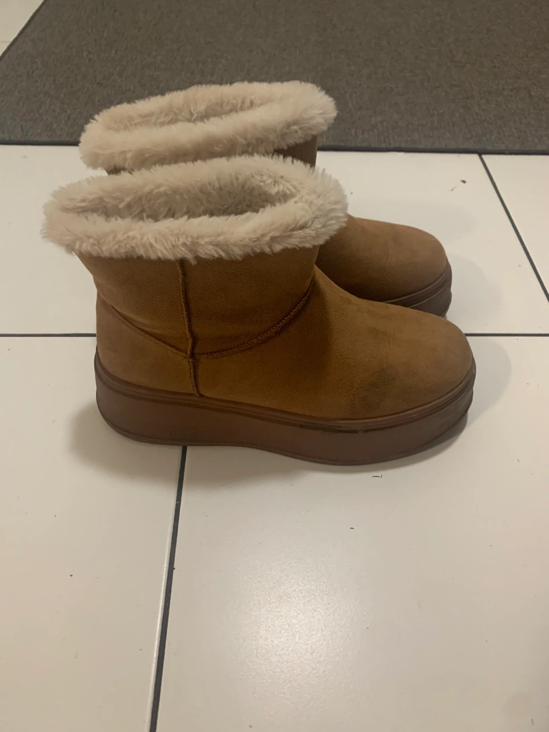 Brown Faux Suede Platform Ankle Boots