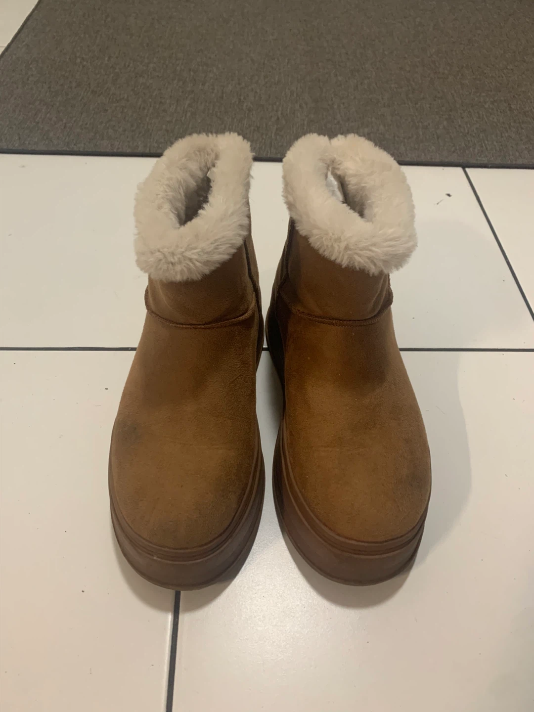 Brown Faux Suede Platform Ankle Boots - photo 2