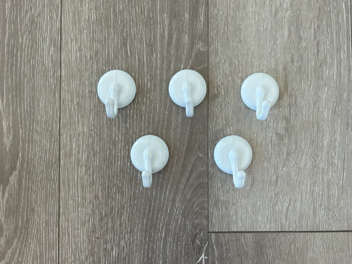 Set of 5 White Metal Adhesive Wall Hooks