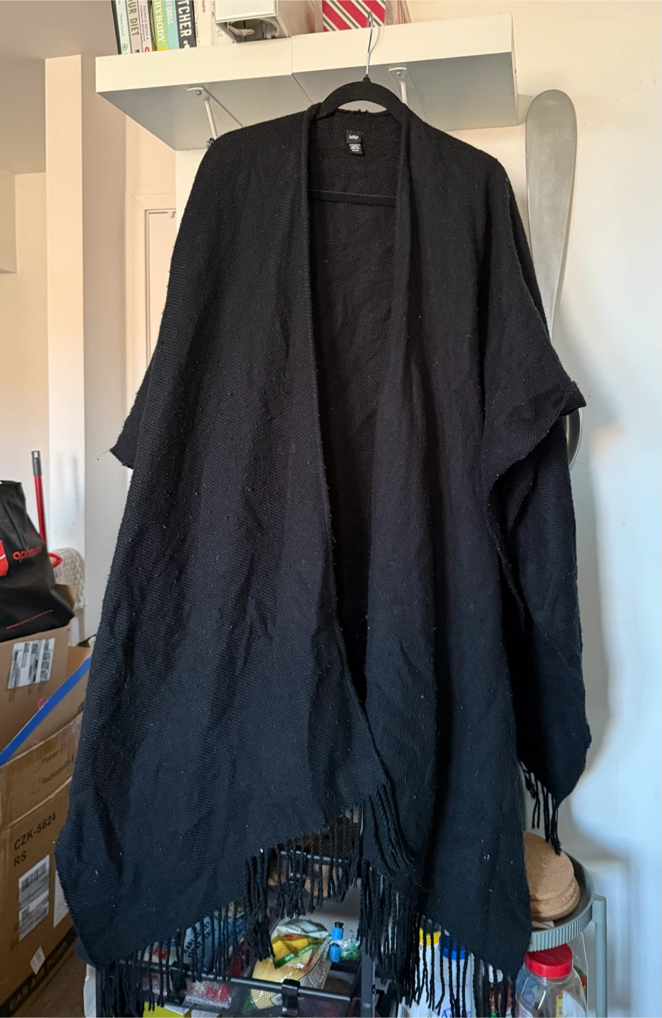 Indigo Black Fringe Poncho Ruana One Size