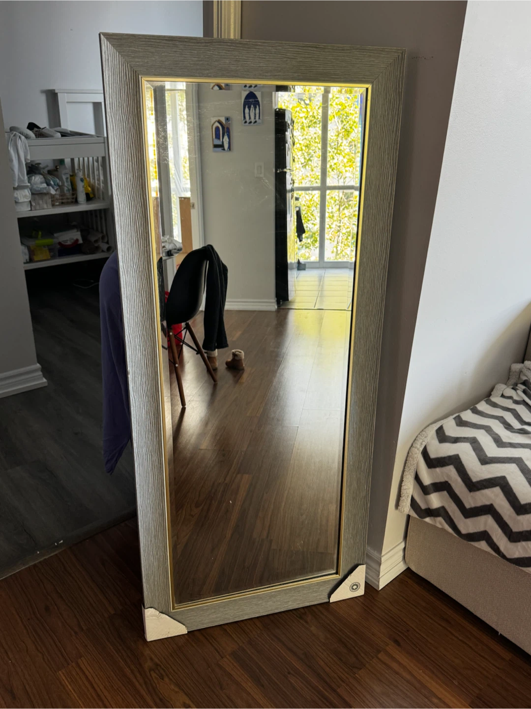 Full length mirror with grey wood grain frame - photo 3