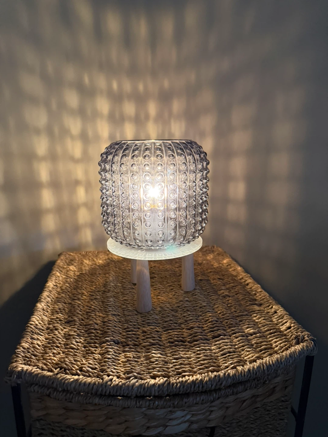 Modern Smokey Grey Glass Battery operated Light with Wood Stand