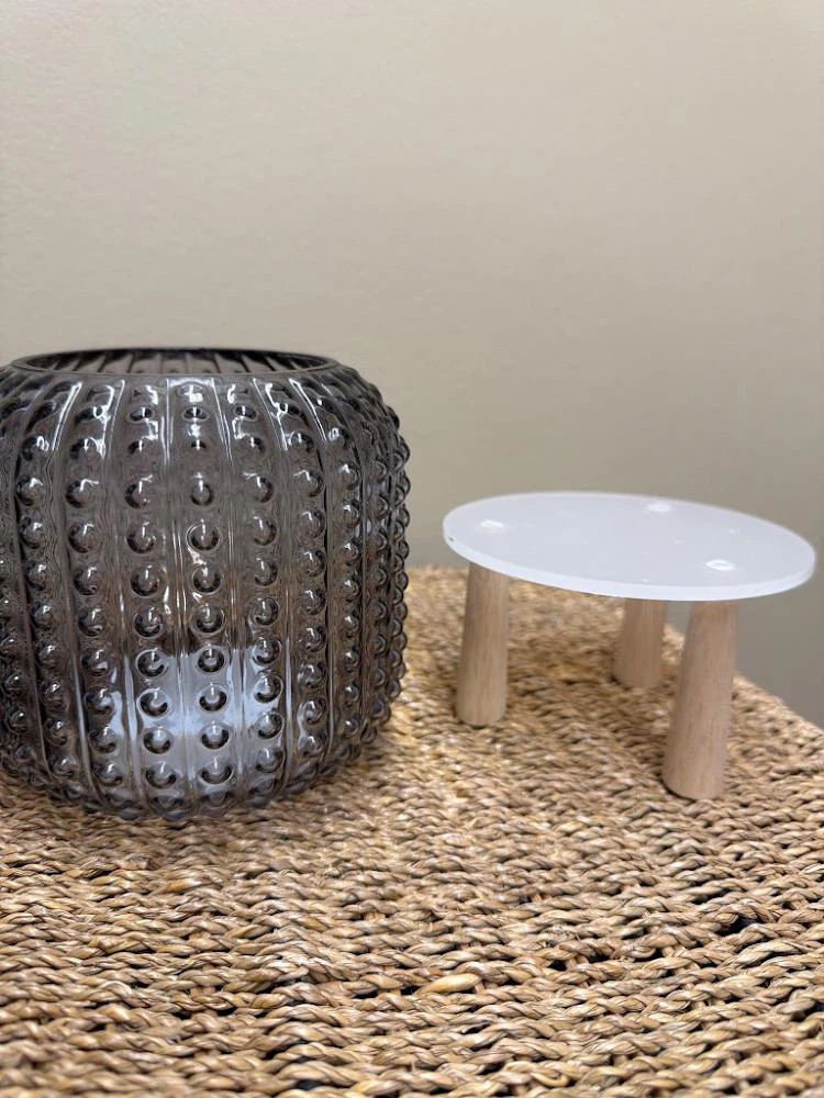 Modern Smokey Grey Glass Battery operated Light with Wood Stand - photo 2