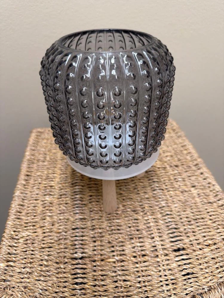 Modern Smokey Grey Glass Battery operated Light with Wood Stand - photo 4