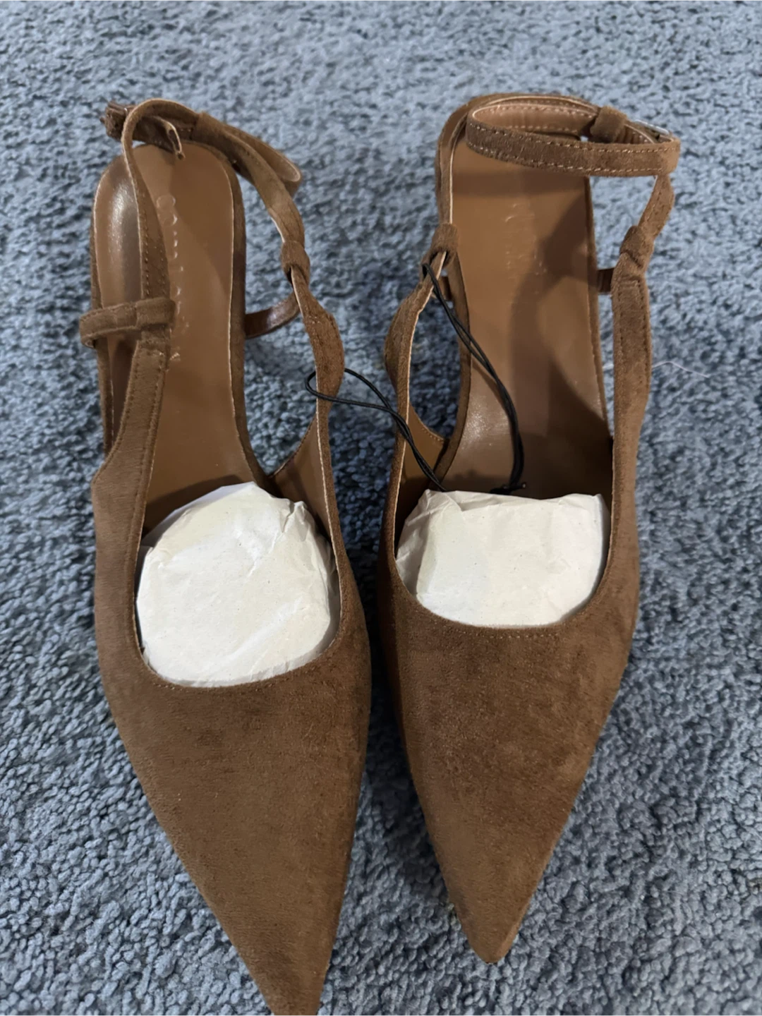 Brown Suede-Look Pointed Heels, Size 11