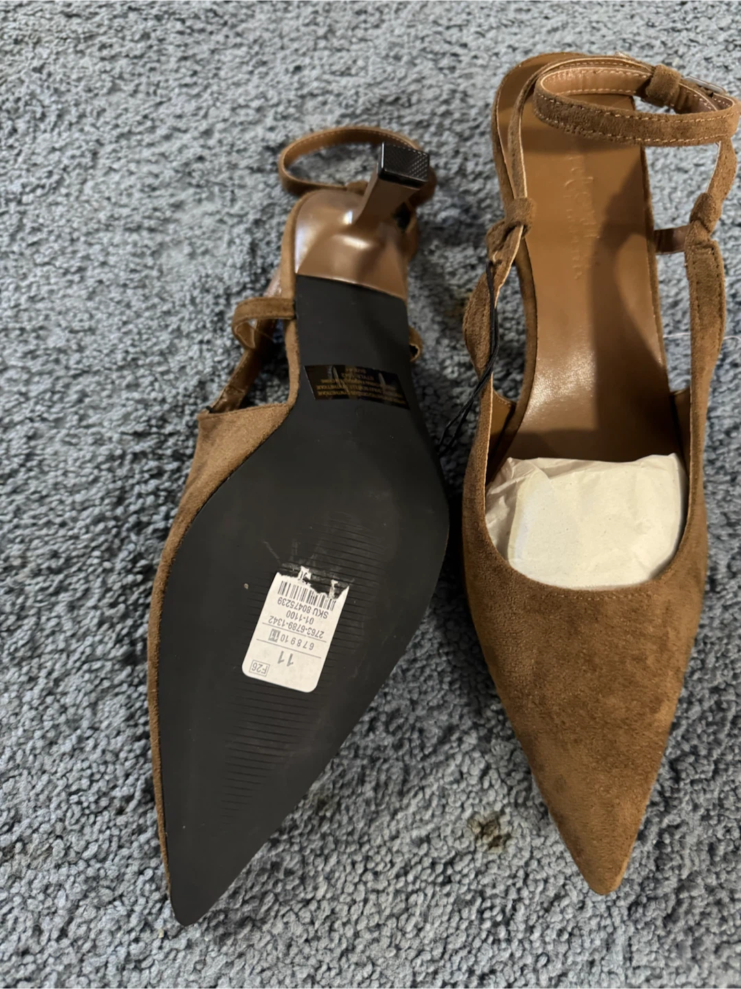 Brown Suede-Look Pointed Heels, Size 11 - photo 2