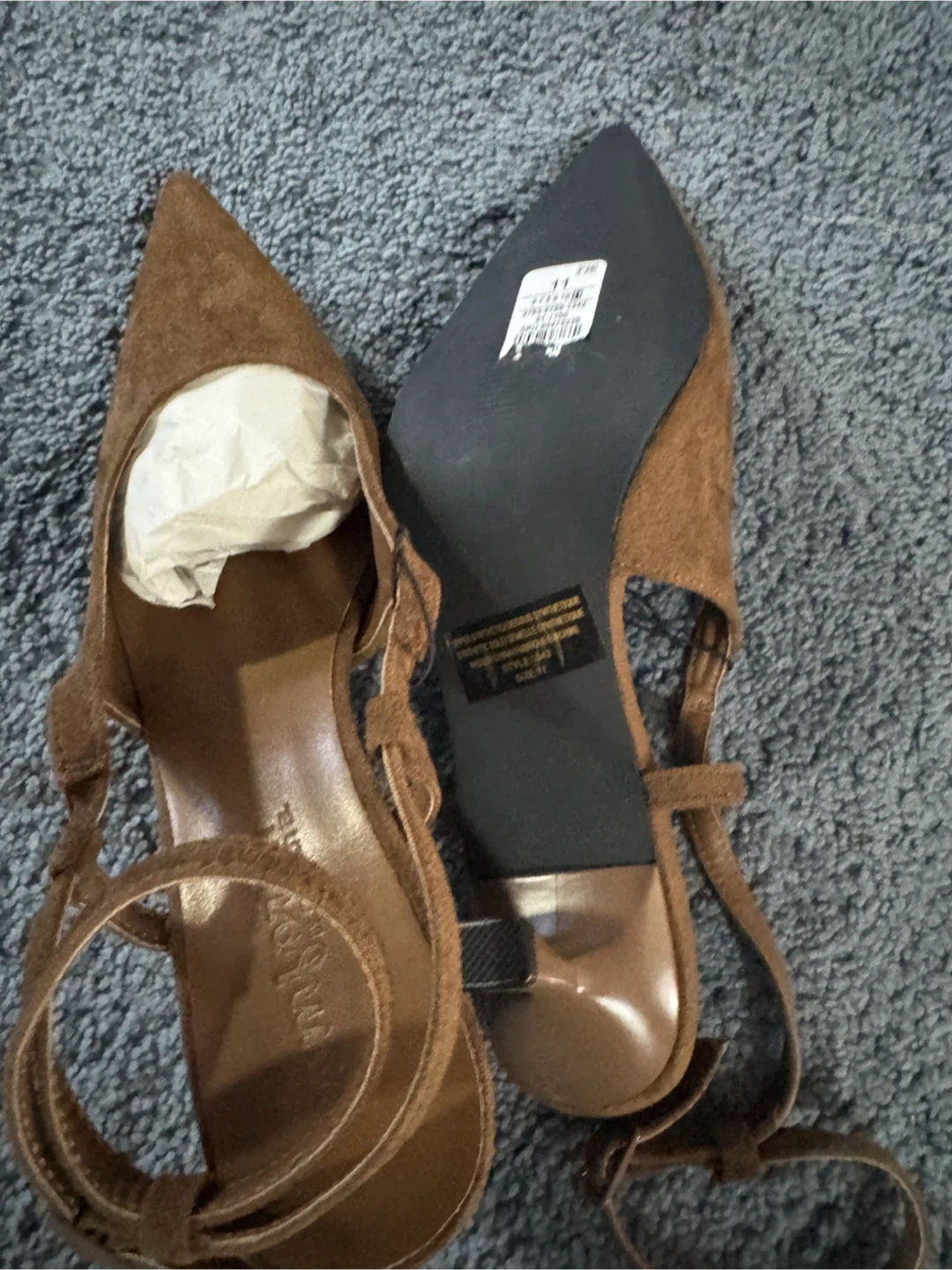 Brown Suede-Look Pointed Heels, Size 11 - photo 3