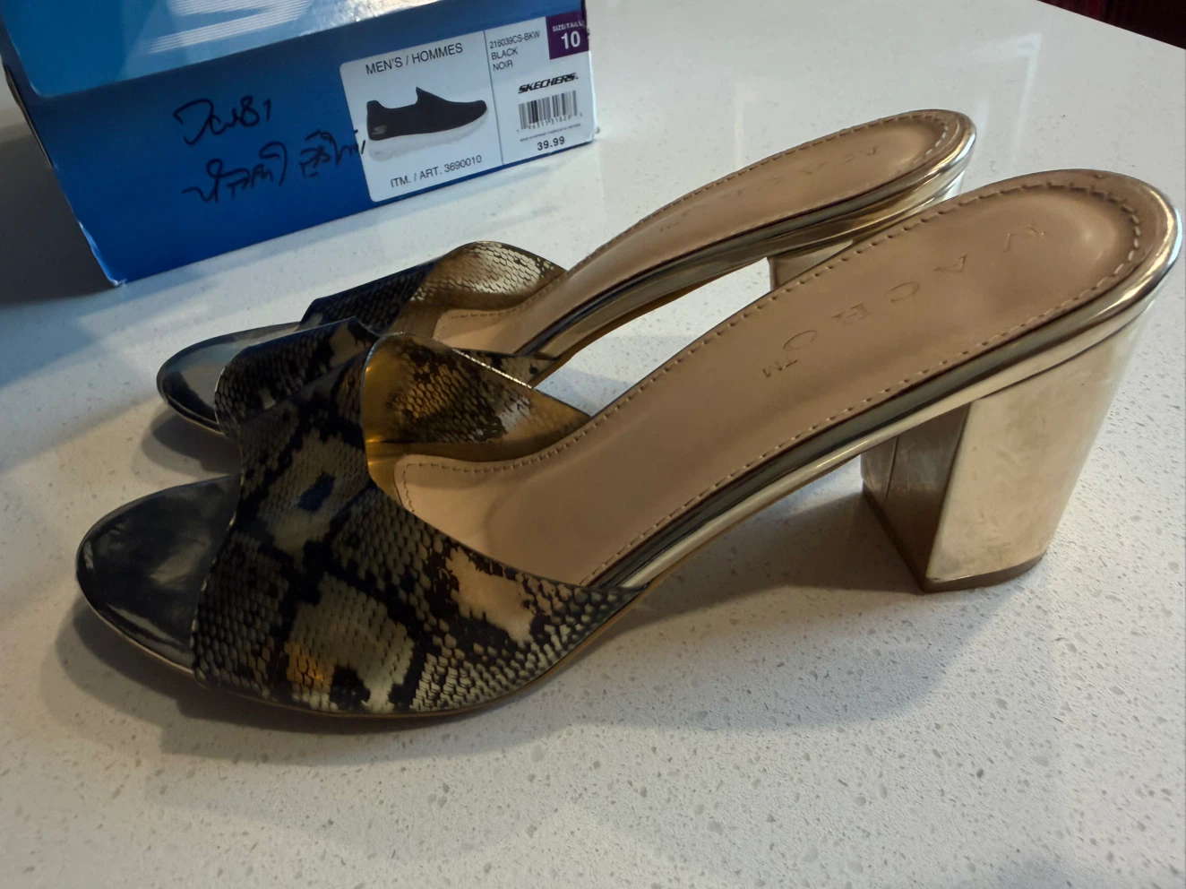 MACLO Snake Print Gold Block Heel Mules - photo 3