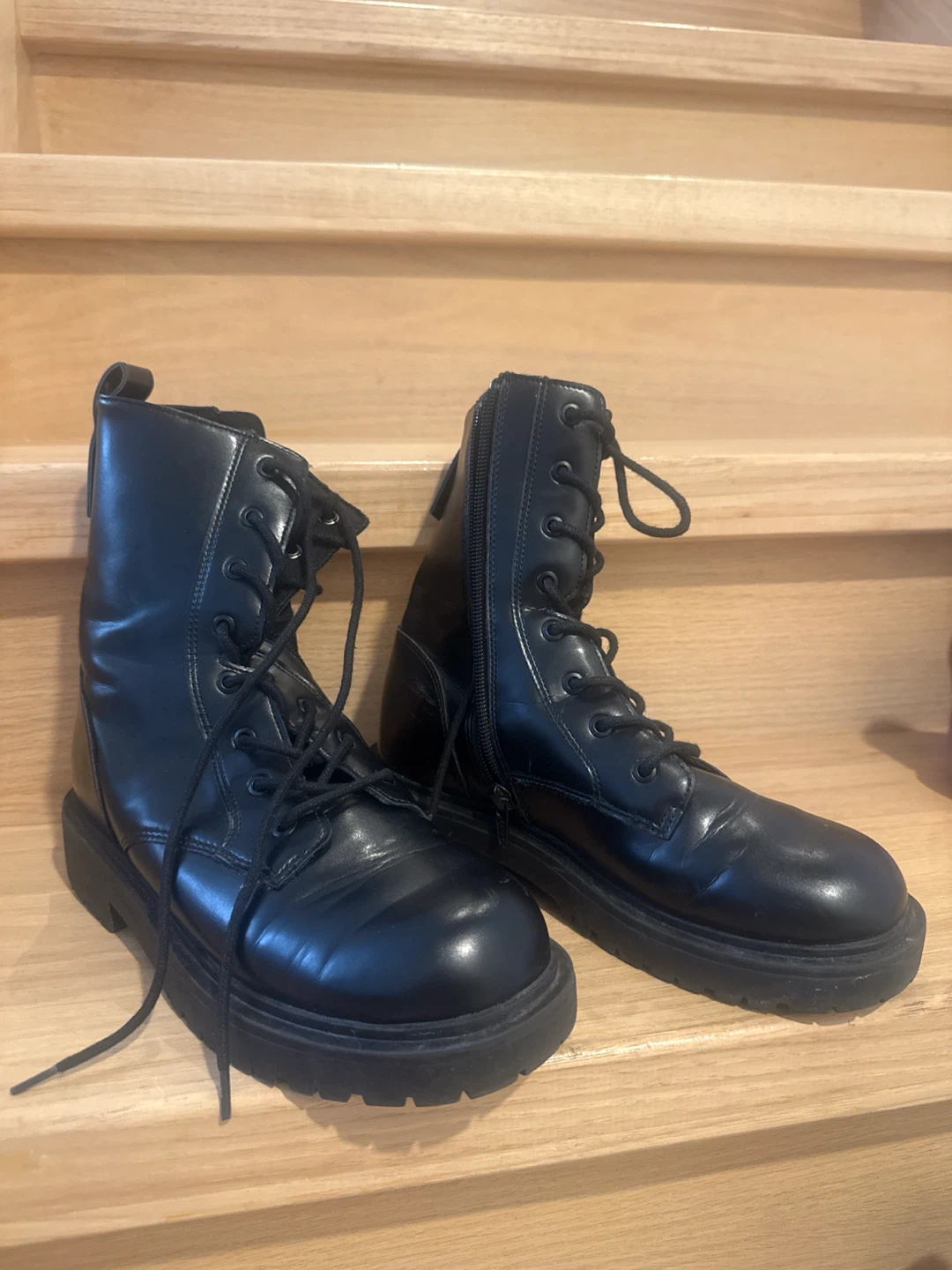 ZARA Youth Black Combat Boots – Size 36