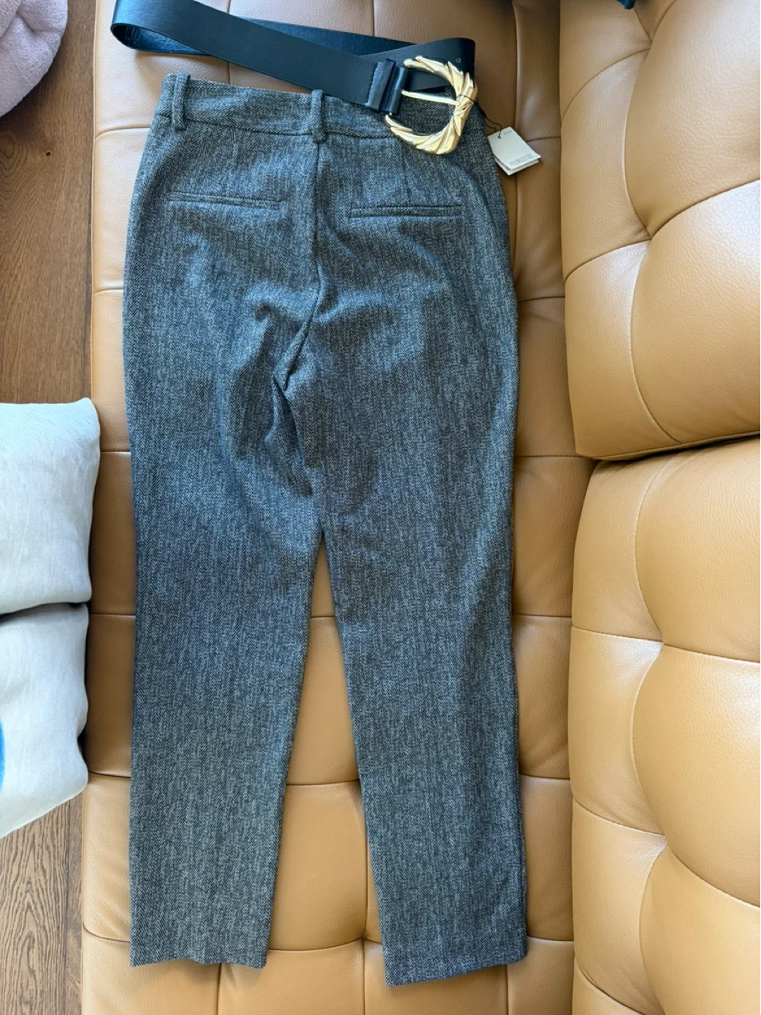 Zara Grey Herringbone Trousers with Belt - photo 2