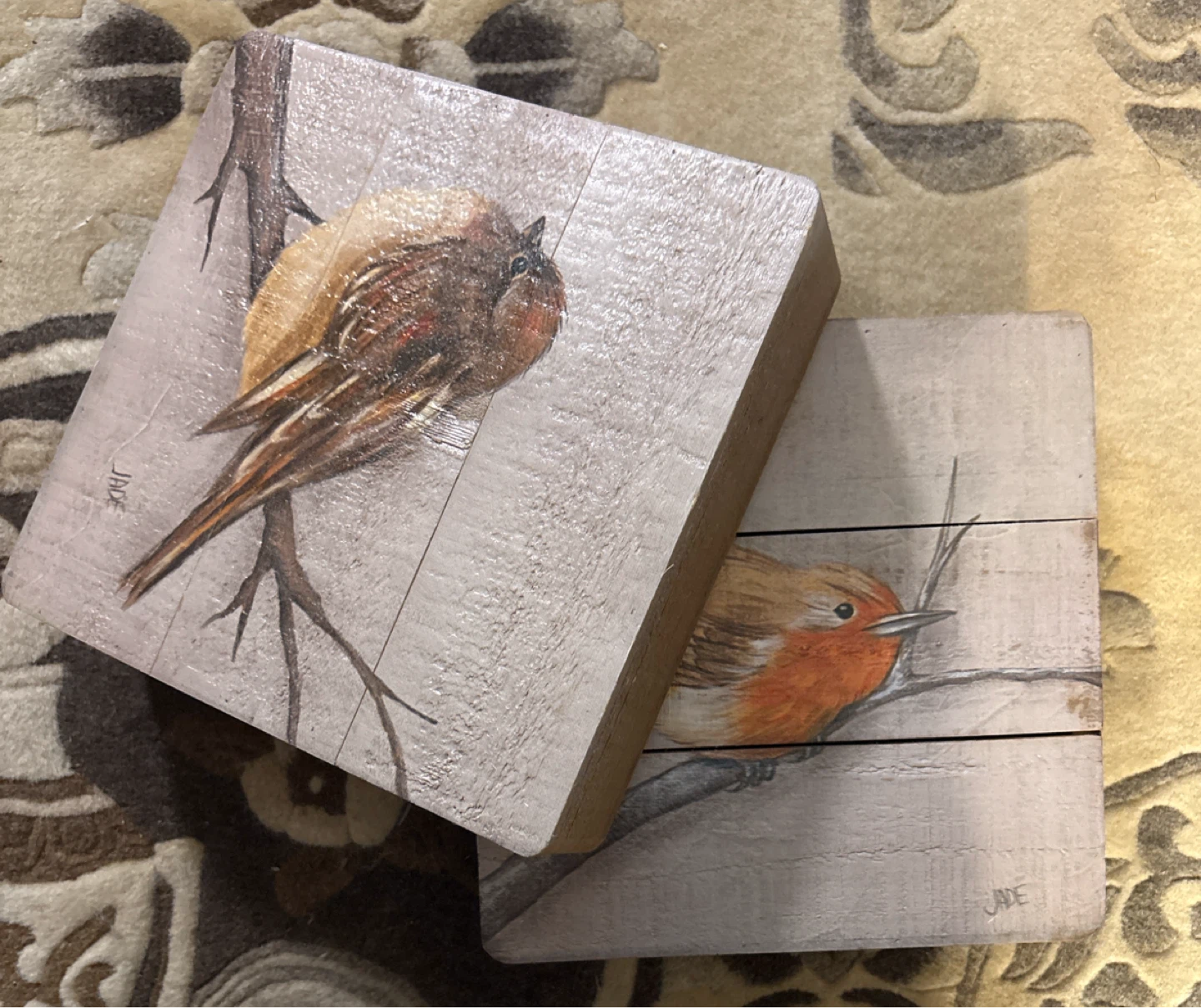 Set of Two Hand-Painted Bird Wooden Art Plaques - photo 2