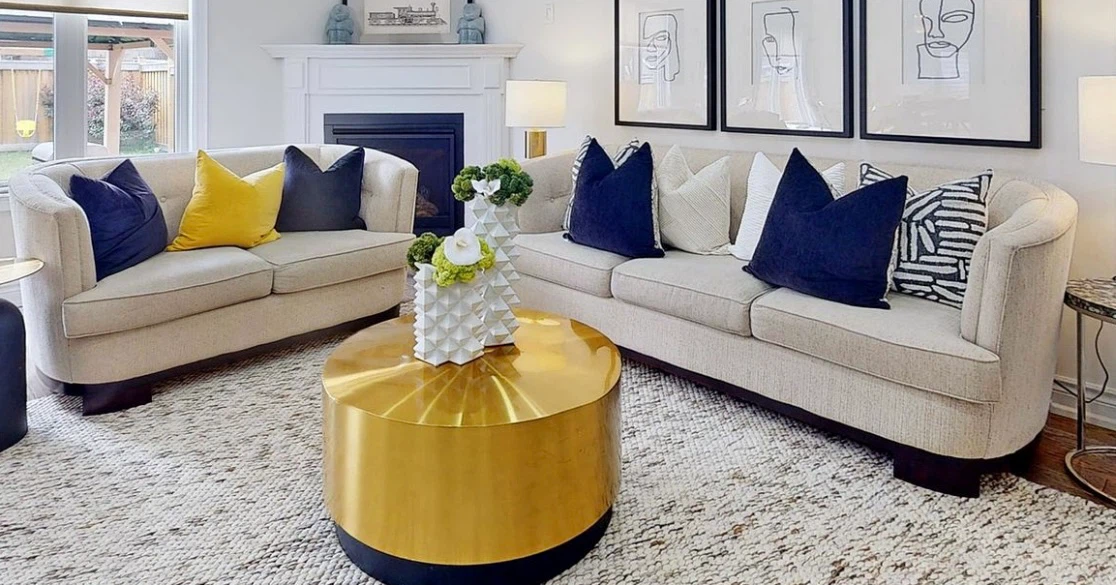 Light beige upholstered sofa and love seat