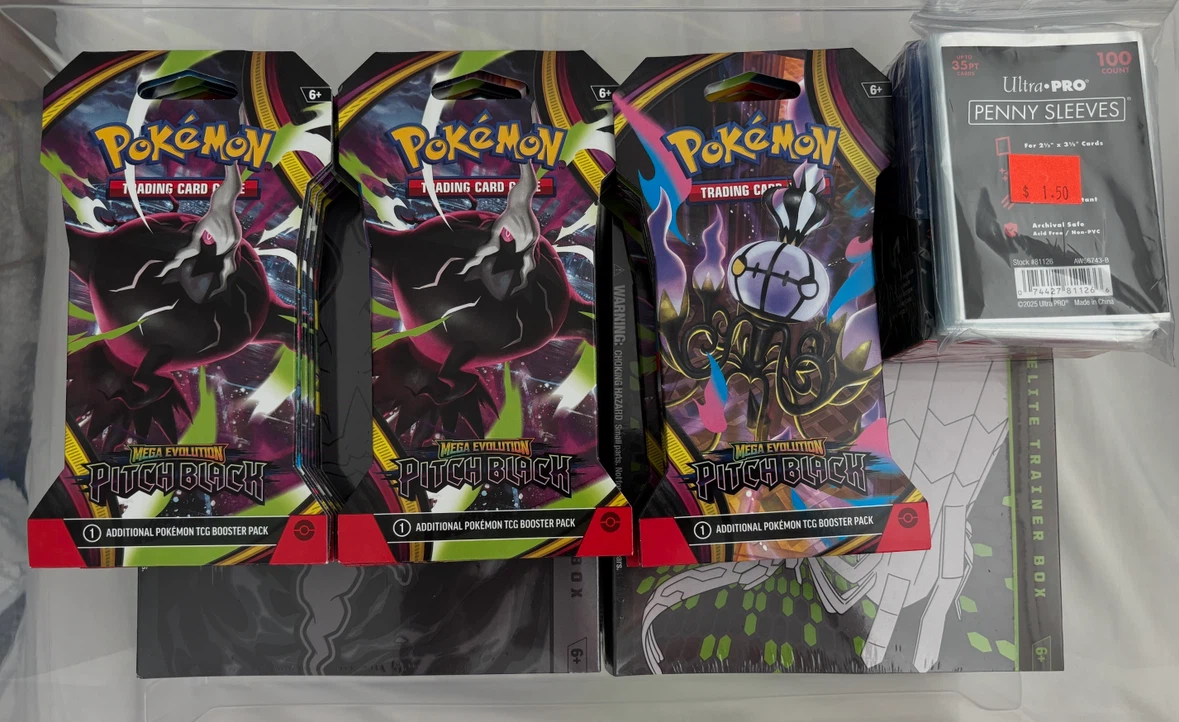 Sleeved Pitch Black Booster Packs and ETB, and Perfect Order ETB