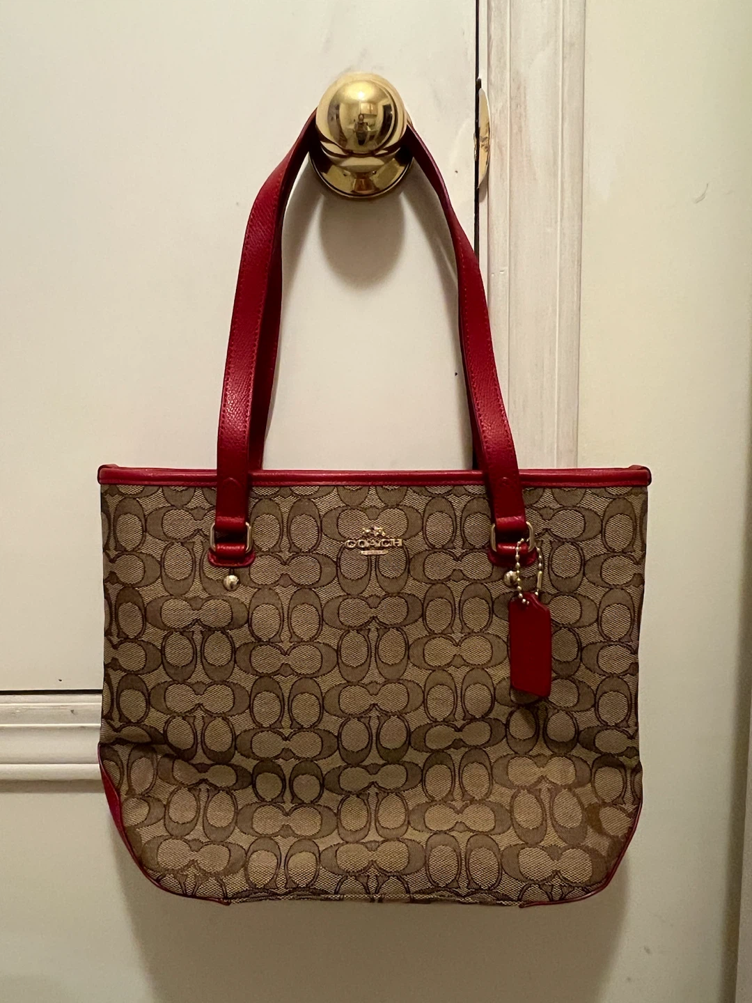 Coach OTLN Sig Zip Top Tote Bag Khaki/True Red - photo 2