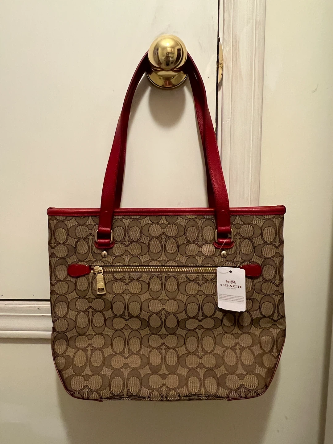 Coach OTLN Sig Zip Top Tote Bag Khaki/True Red - photo 3