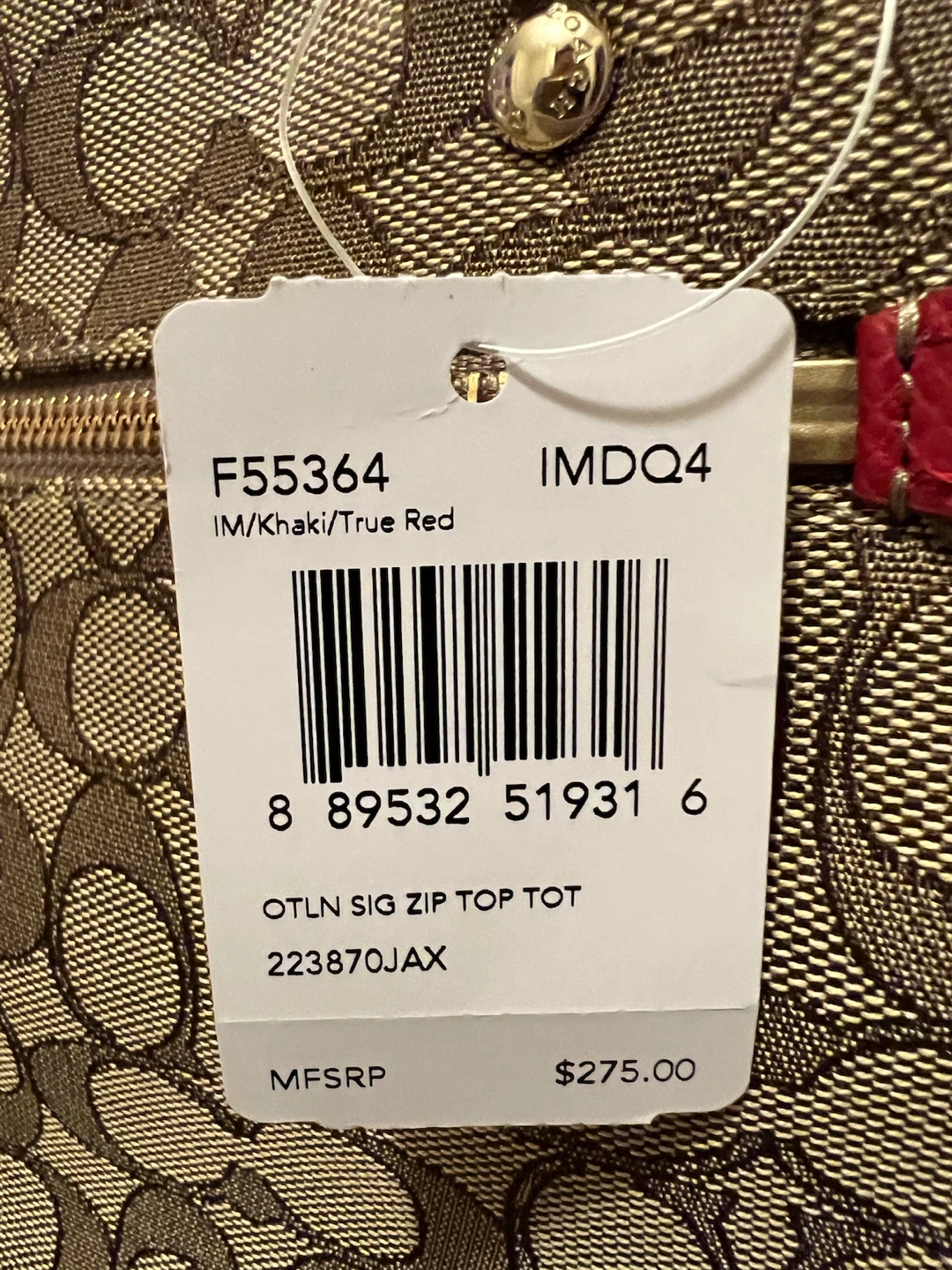 Coach OTLN Sig Zip Top Tote Bag Khaki/True Red - photo 5