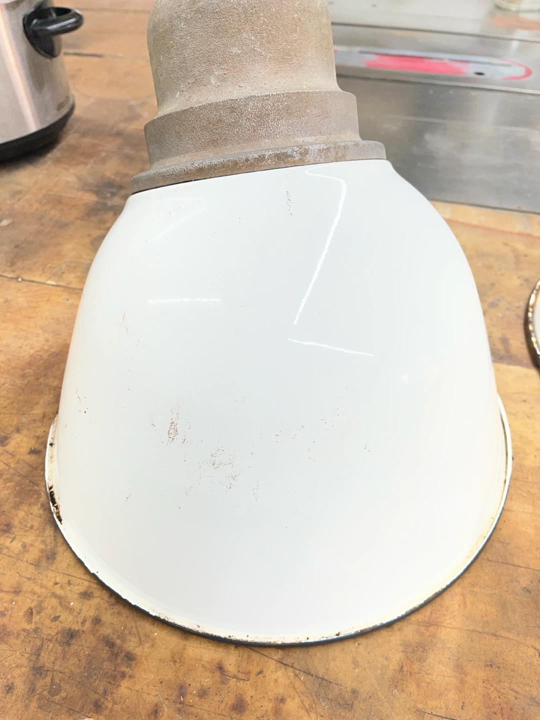 2 Vintage Industrial Enamel Light Shades with Glass Globes - photo 2