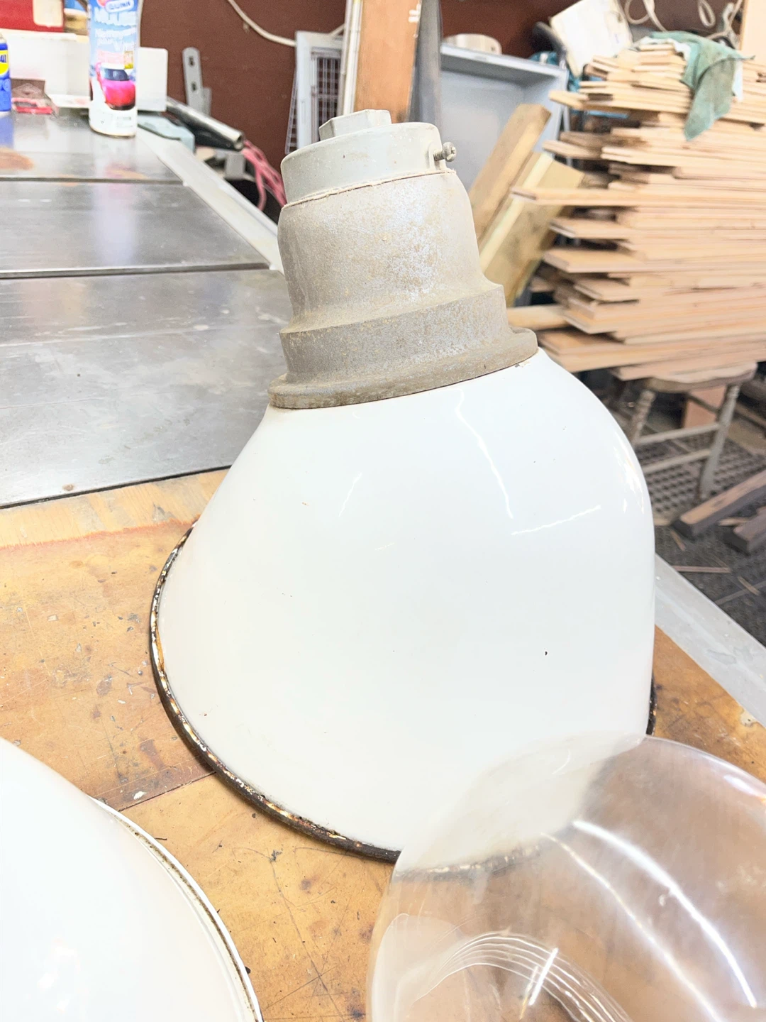 2 Vintage Industrial Enamel Light Shades with Glass Globes - photo 3