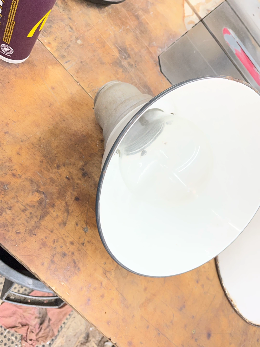 2 Vintage Industrial Enamel Light Shades with Glass Globes - photo 5