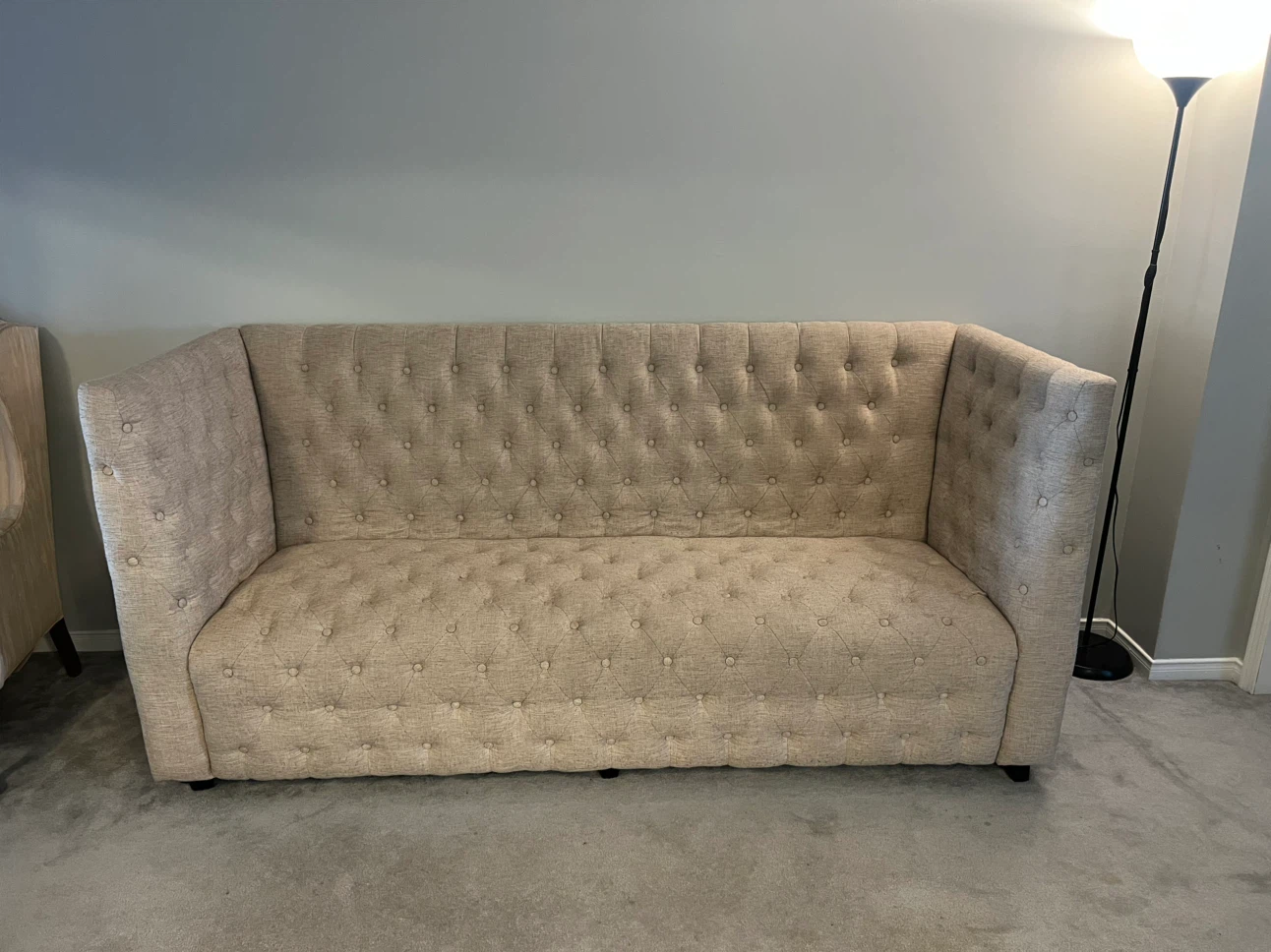 Tufted Beige Fabric Sofa