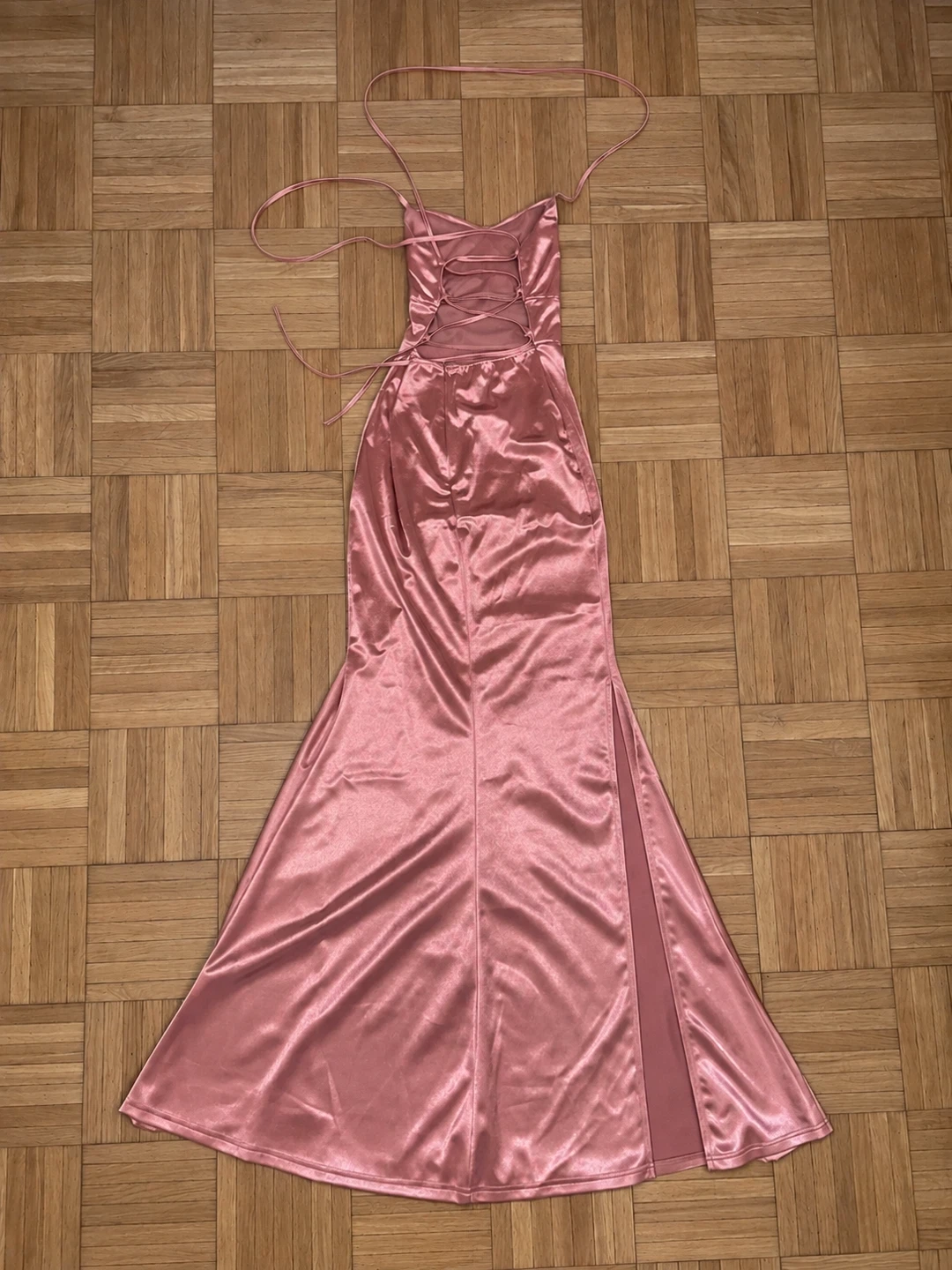 Pink Satin Lace-Up Maxi Dress - photo 2