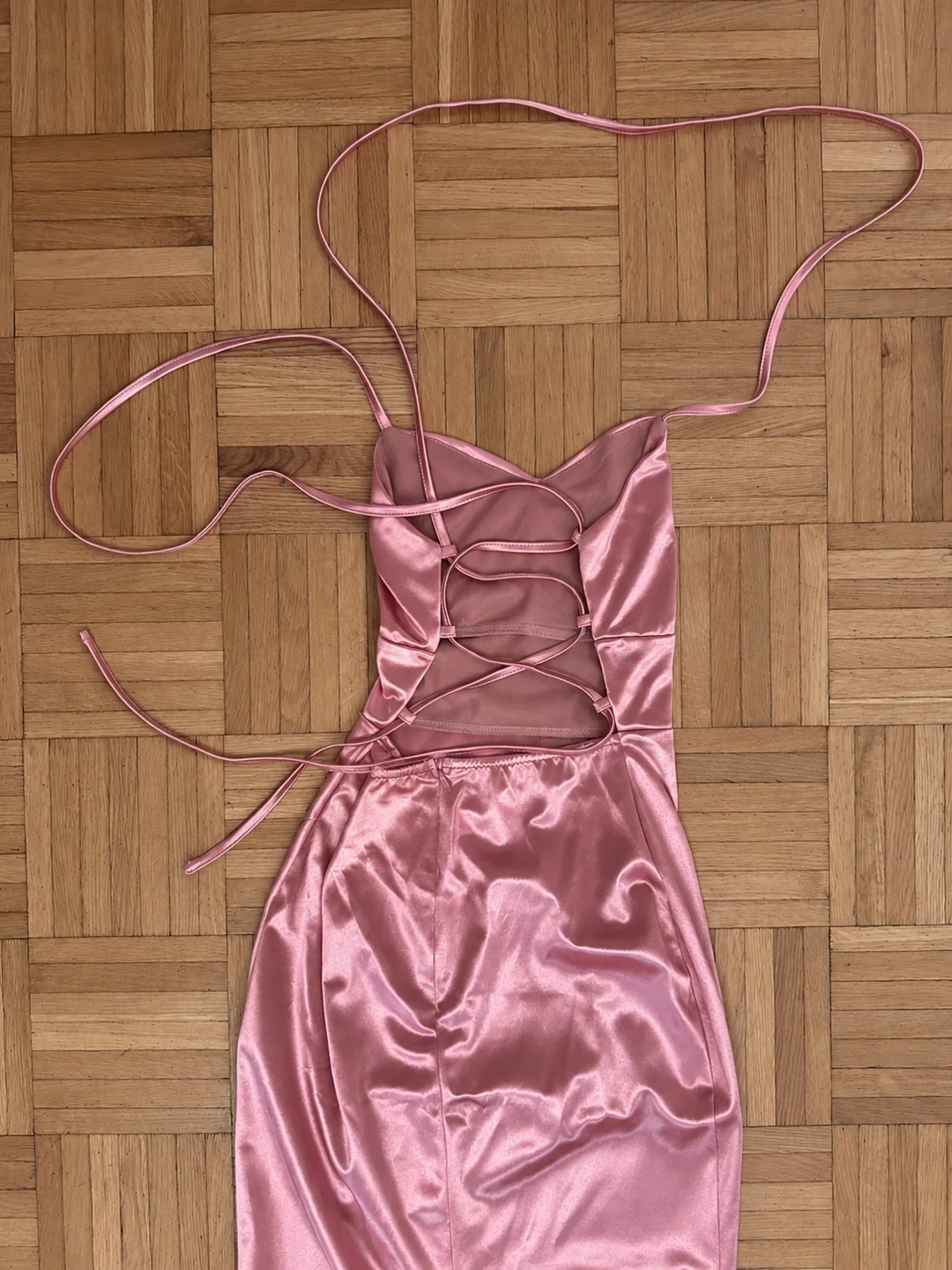 Pink Satin Lace-Up Maxi Dress - photo 3