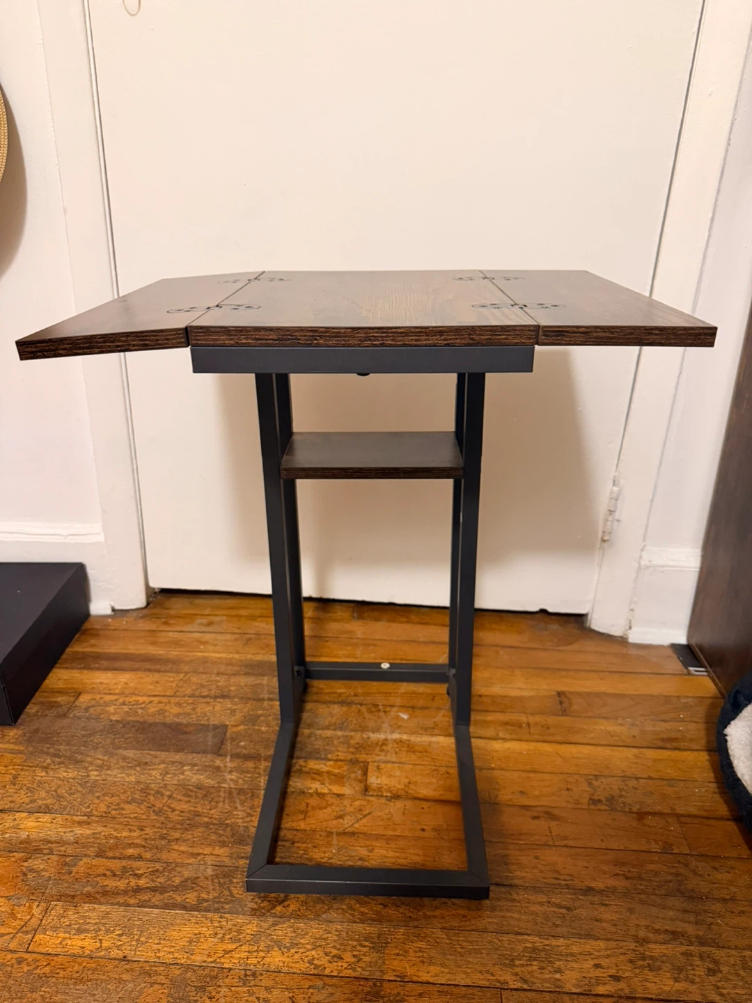Industrial C-Shaped Side Table with Flip Top