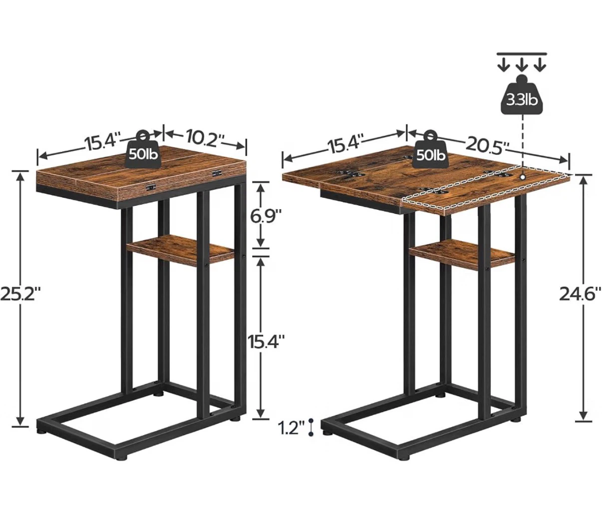 Industrial C-Shaped Side Table with Flip Top - photo 5