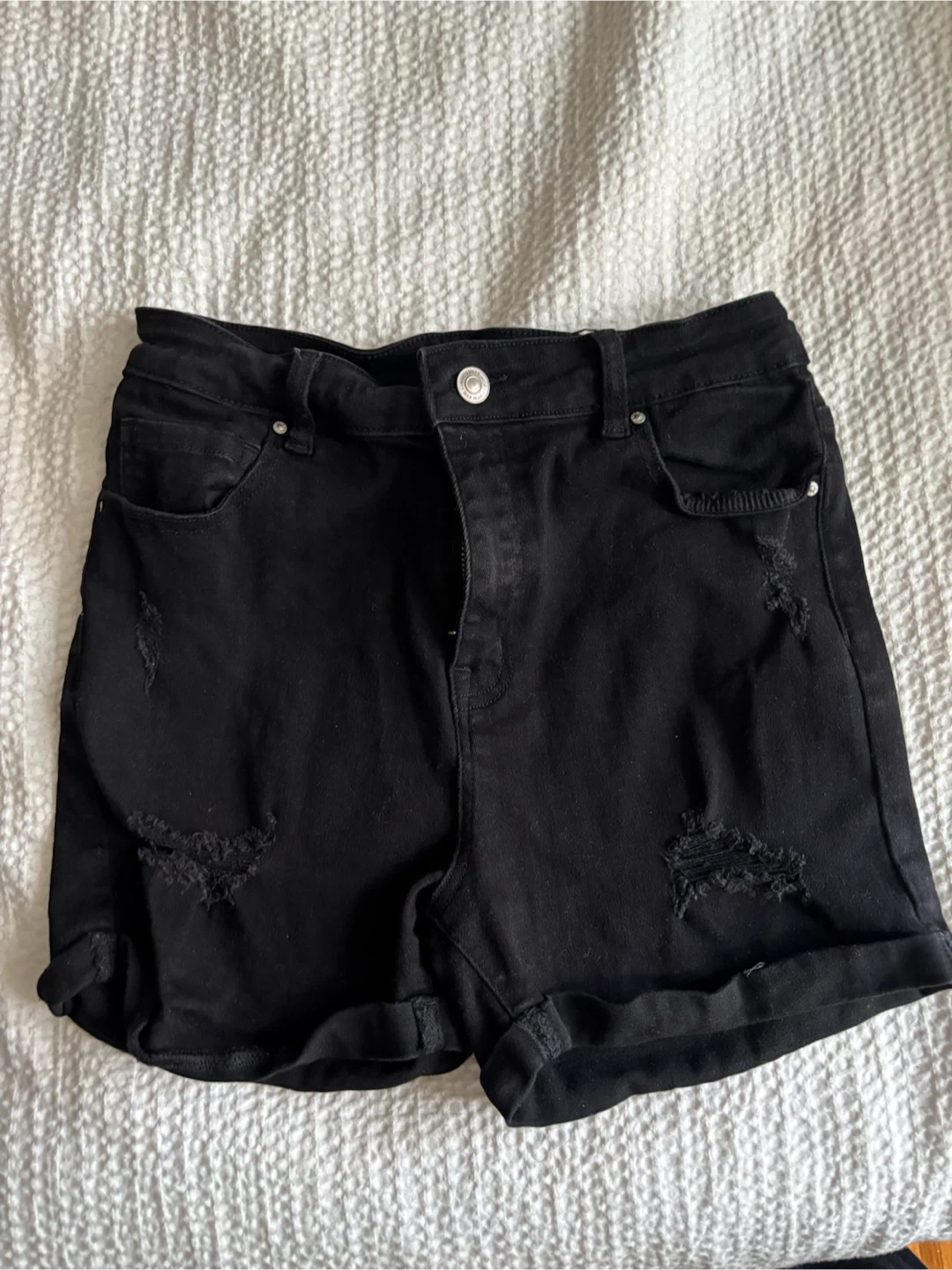 Black Distressed Denim Shorts