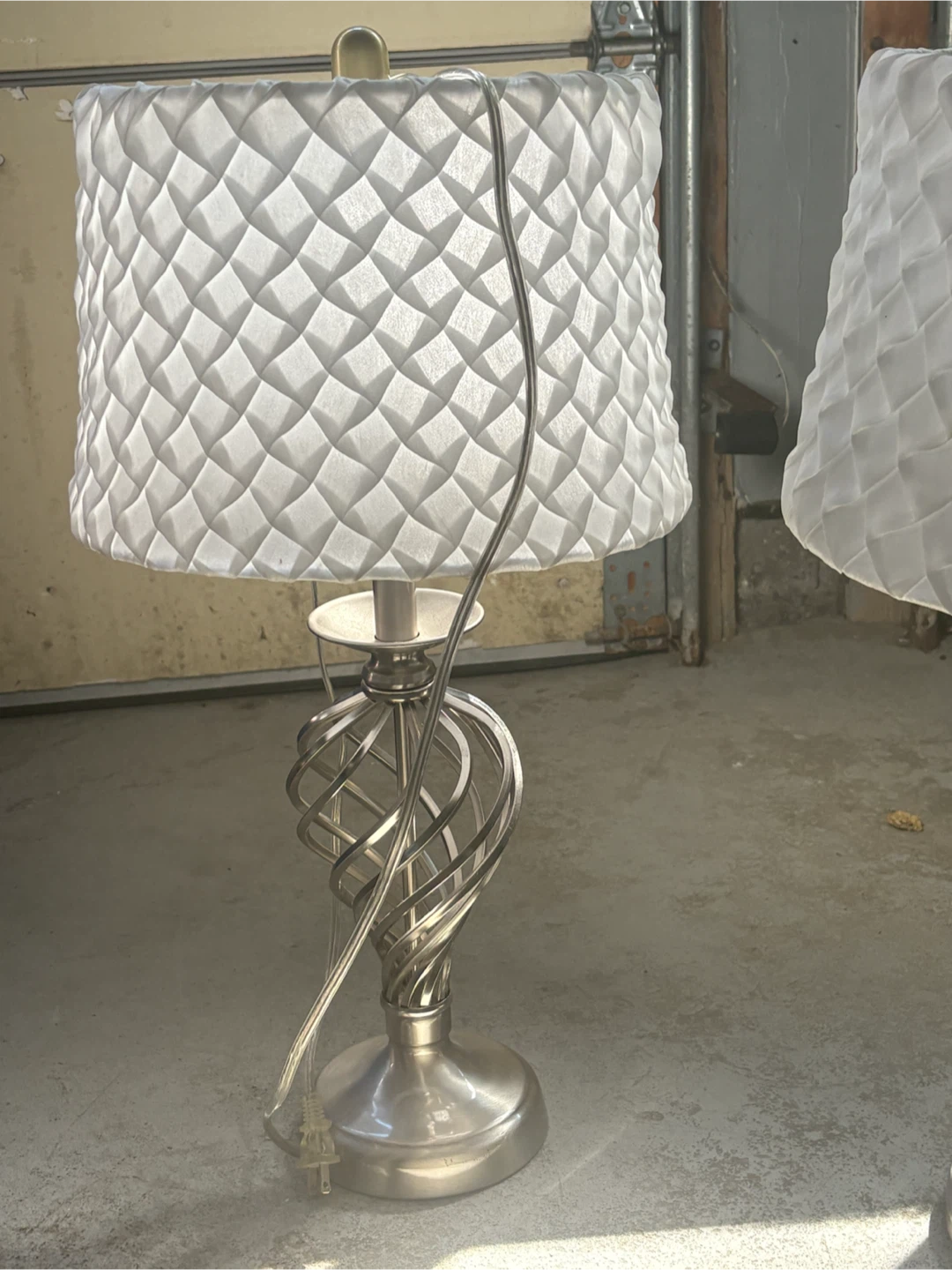 Set of Two Silver Spiral Table Lamps