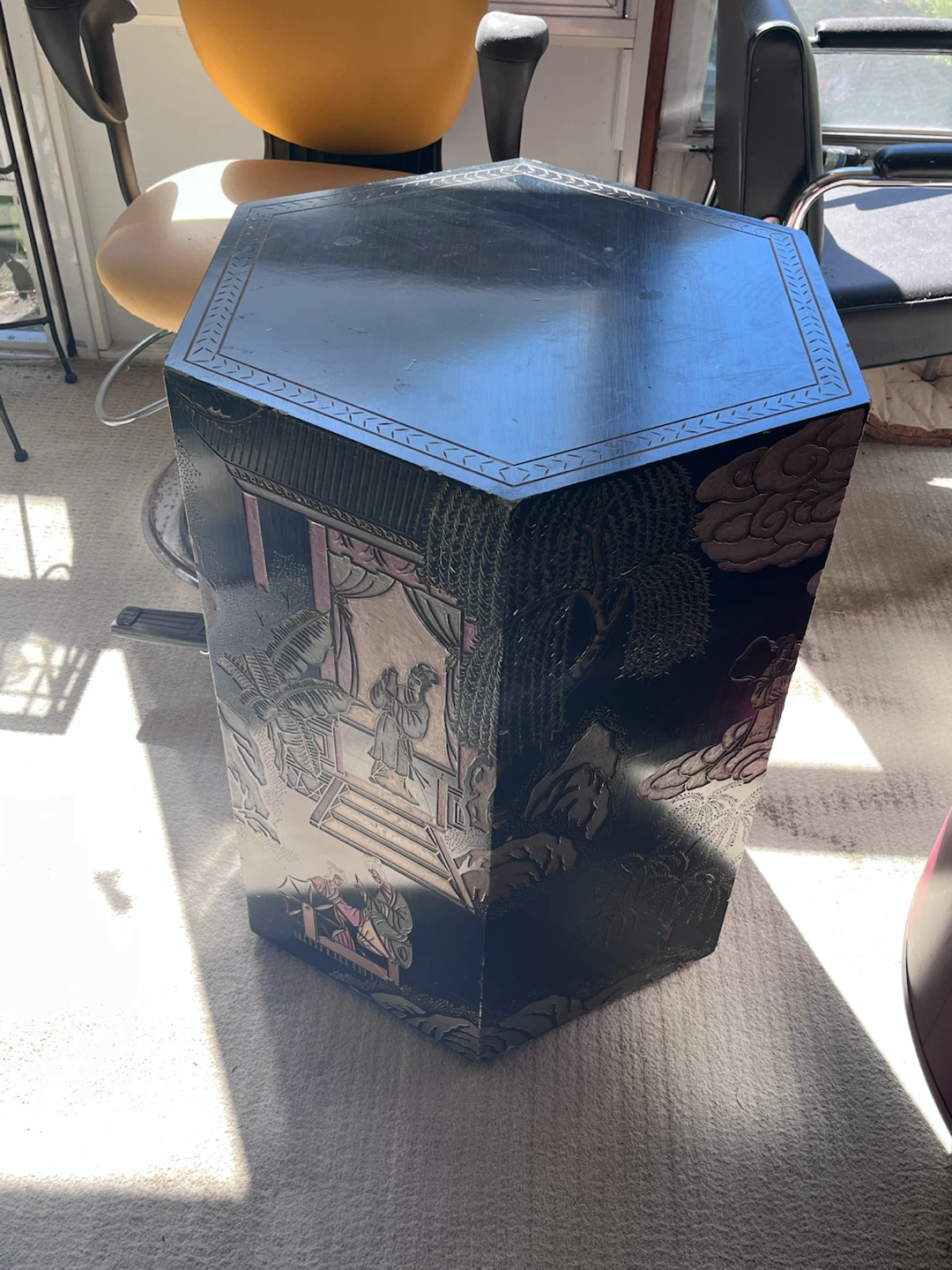 Black Lacquer Hexagonal Side Table
