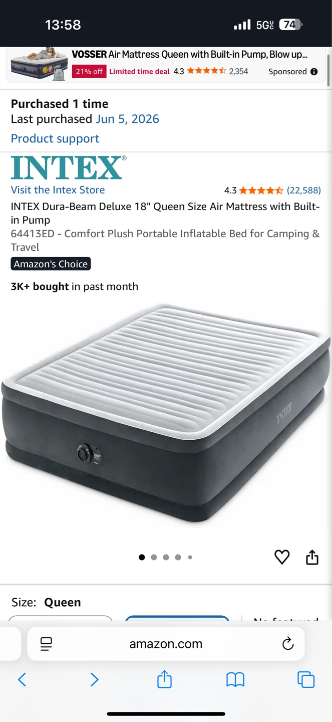 INTEX Dura-Beam Deluxe 18" Queen Size Air Mattress