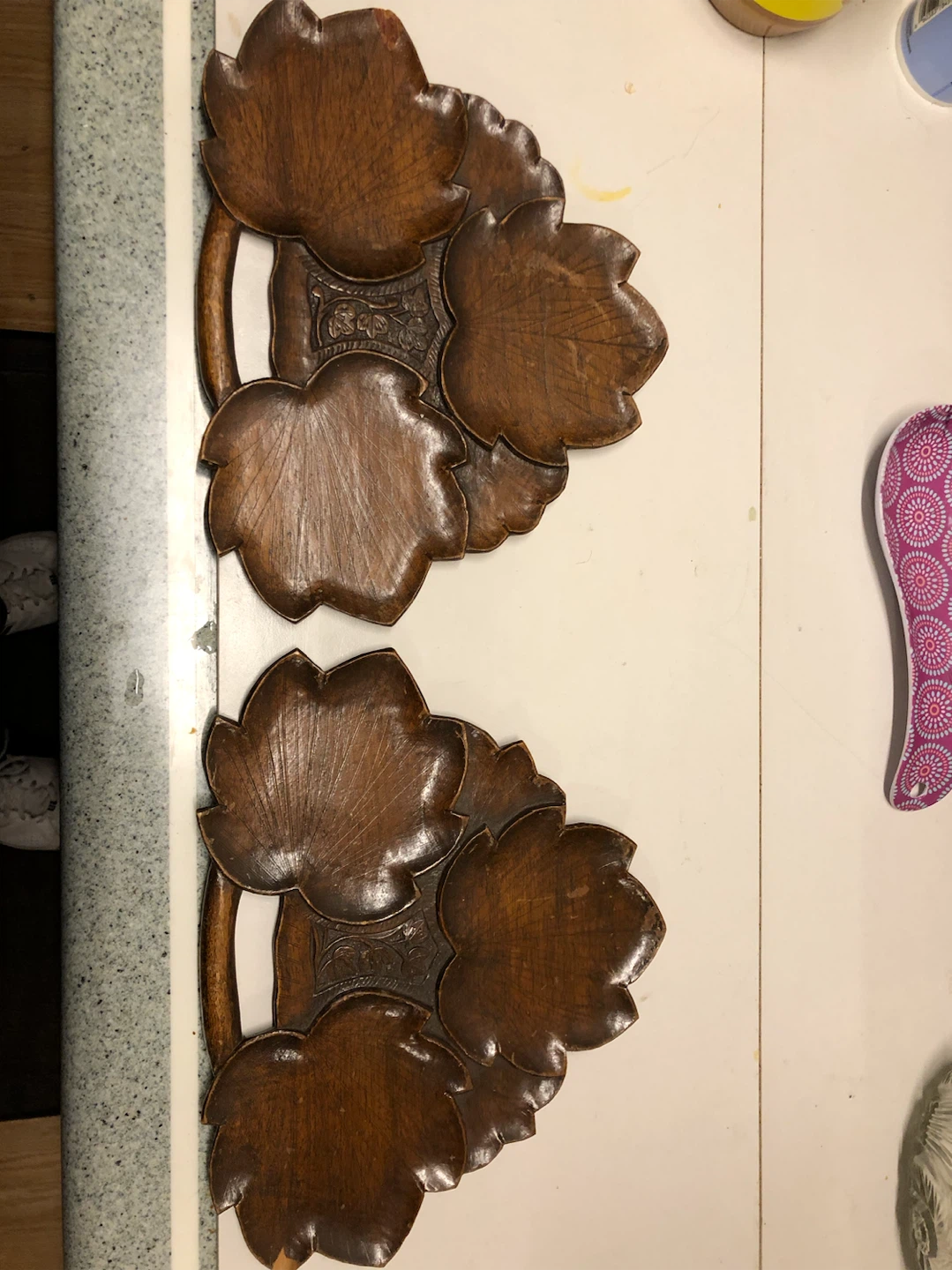 Two Vintage Carved Wooden Maple Leaf Trays