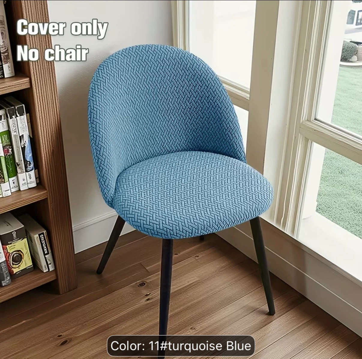 Set of 4 Turquoise Blue Stretch Dining Chair Covers - photo 3