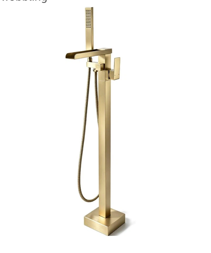 Brushed Gold Floor-Mounted Bathtub Faucet