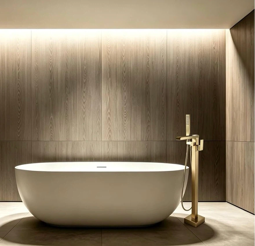 Brushed Gold Floor-Mounted Bathtub Faucet - photo 2