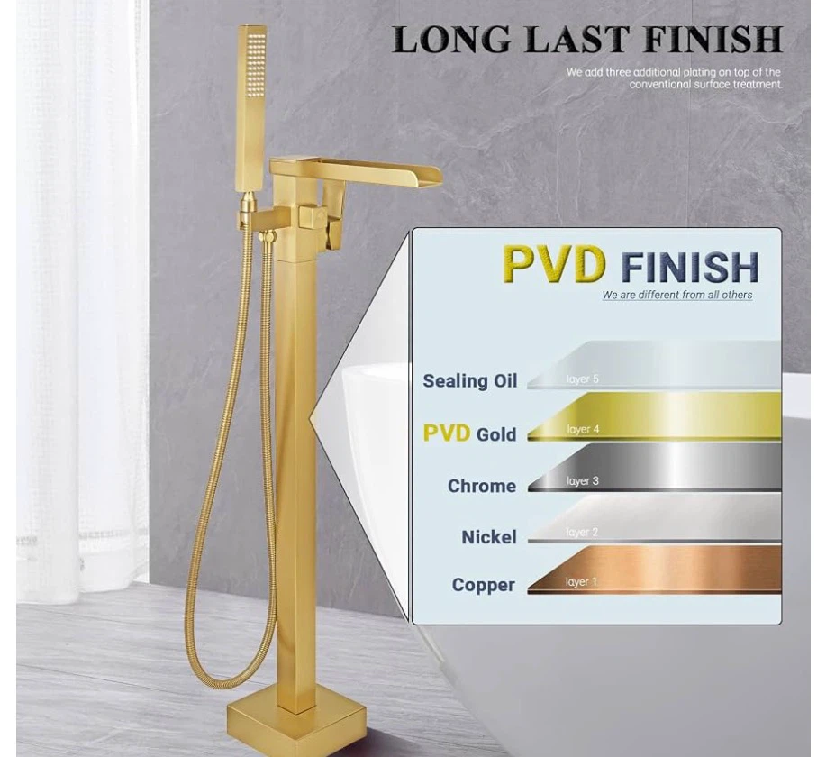 Brushed Gold Floor-Mounted Bathtub Faucet - photo 3