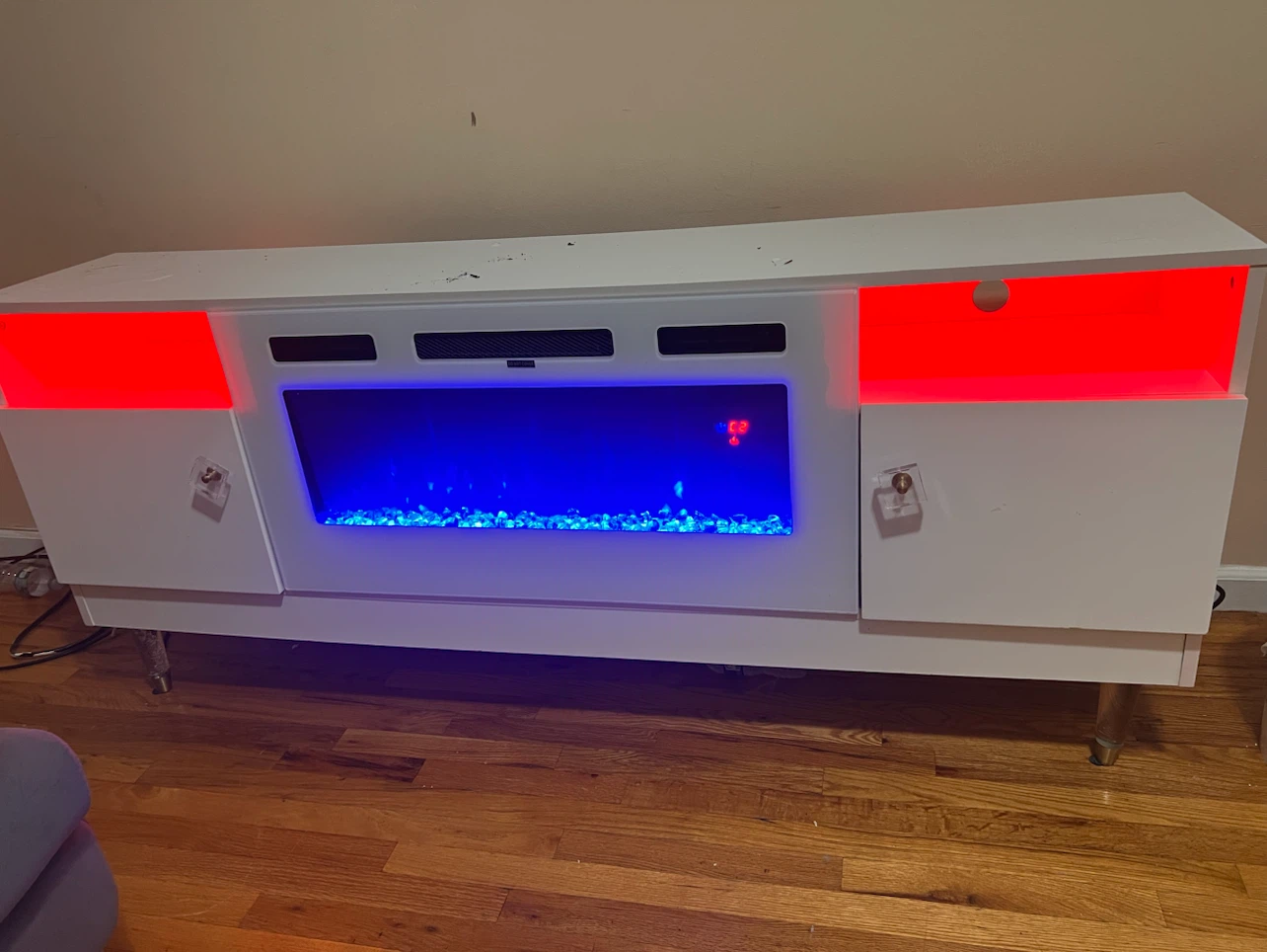White Electric Fireplace TV Stand with LED Lights