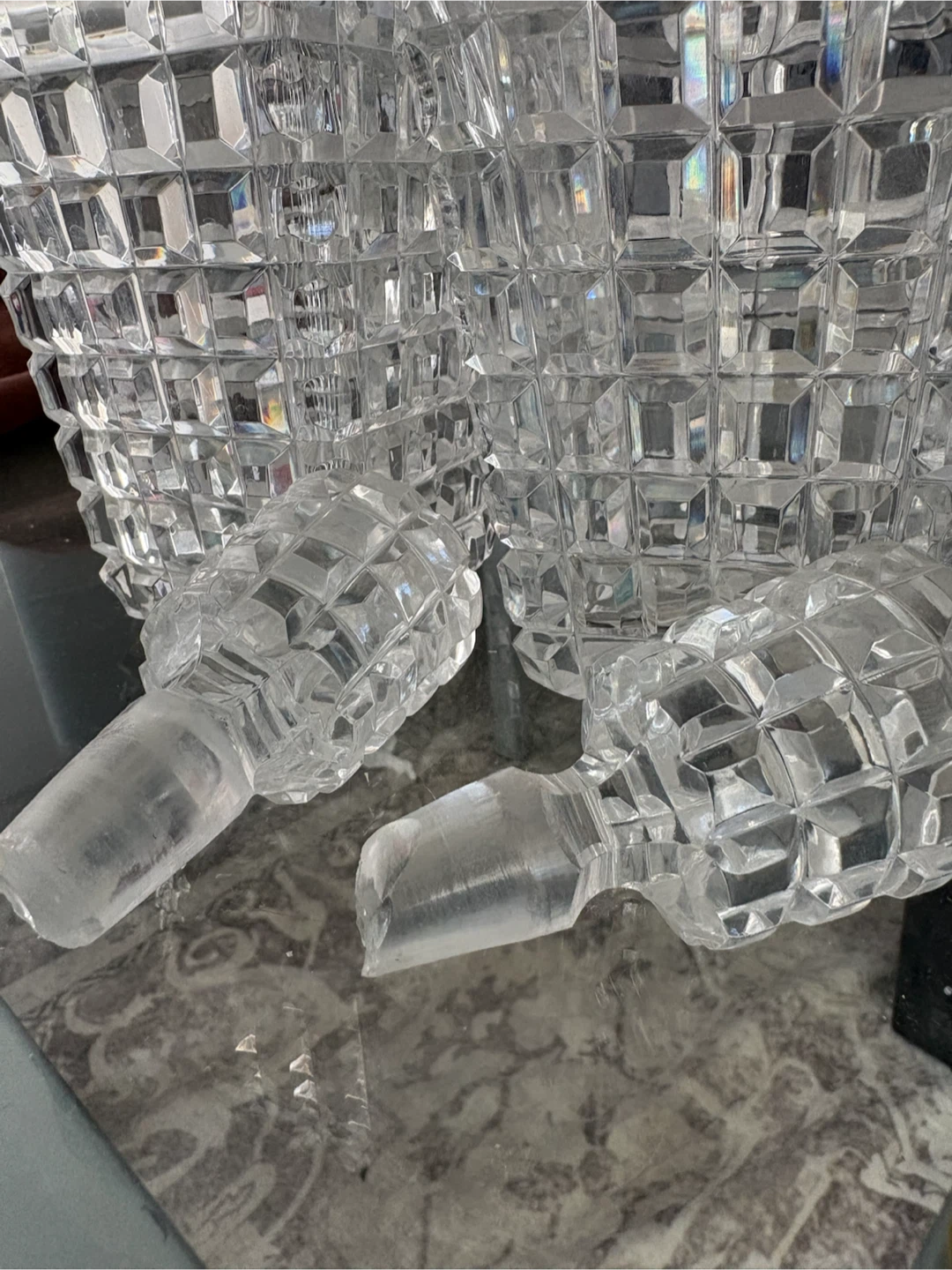 Pair of Heavy Glass Decanters with Matching Stoppers - photo 2
