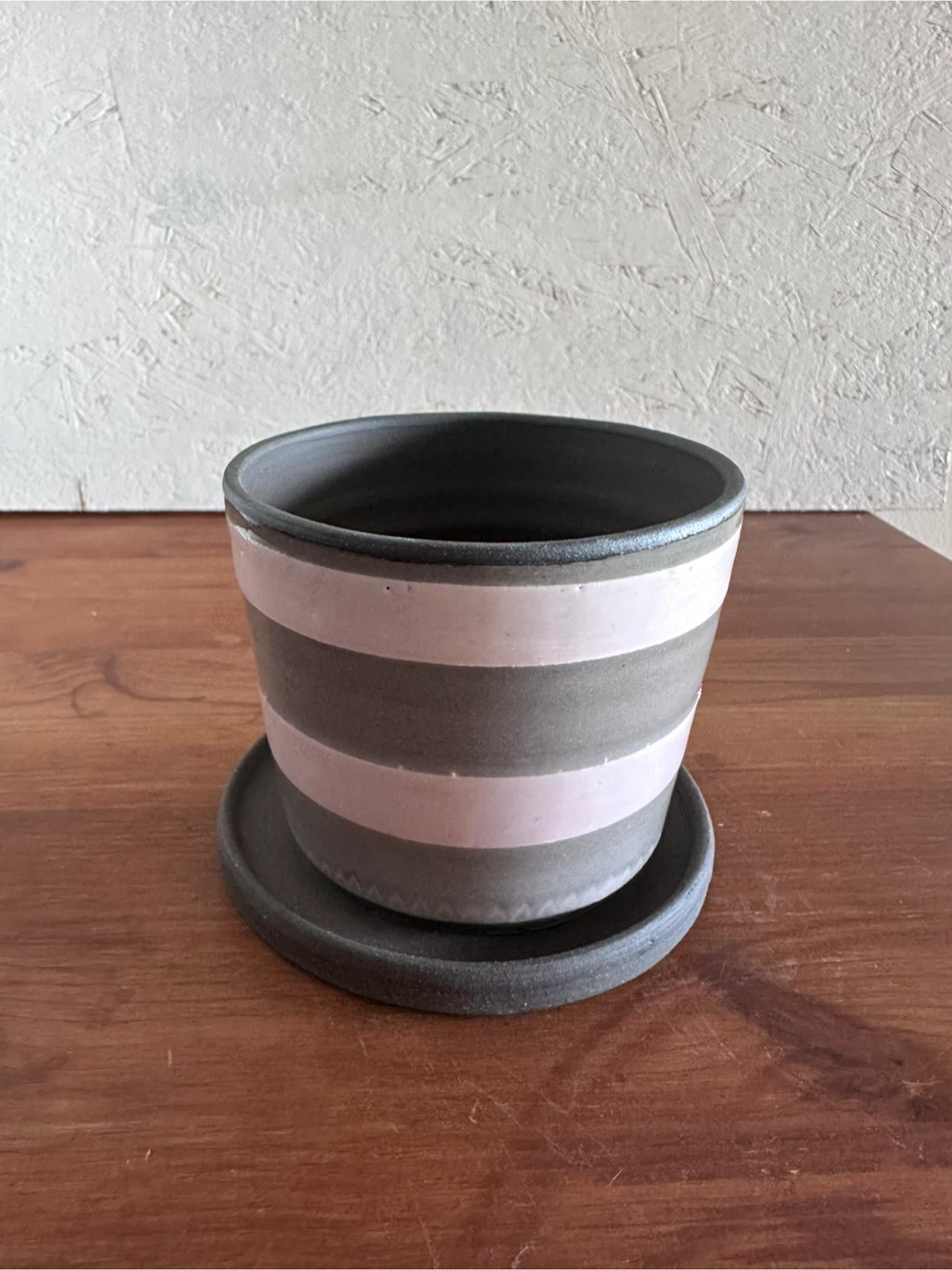 Handmade Ceramic Striped Plant Pot + Saucer